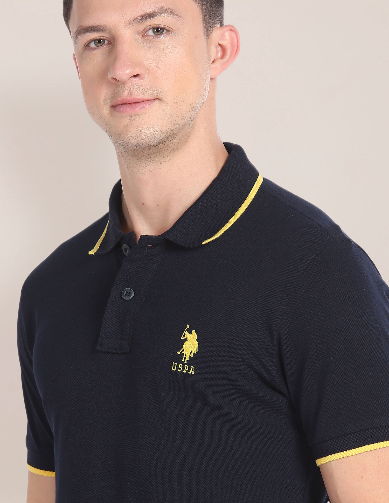 Tipped Collar Solid Polo Shirt Navy - U.S. Polo Assn. India | Large