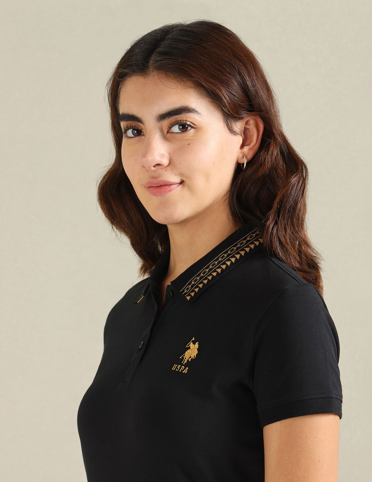 Geometric Detail Pique Polo Shirt Black - U.S. POLO ASSN. | Large