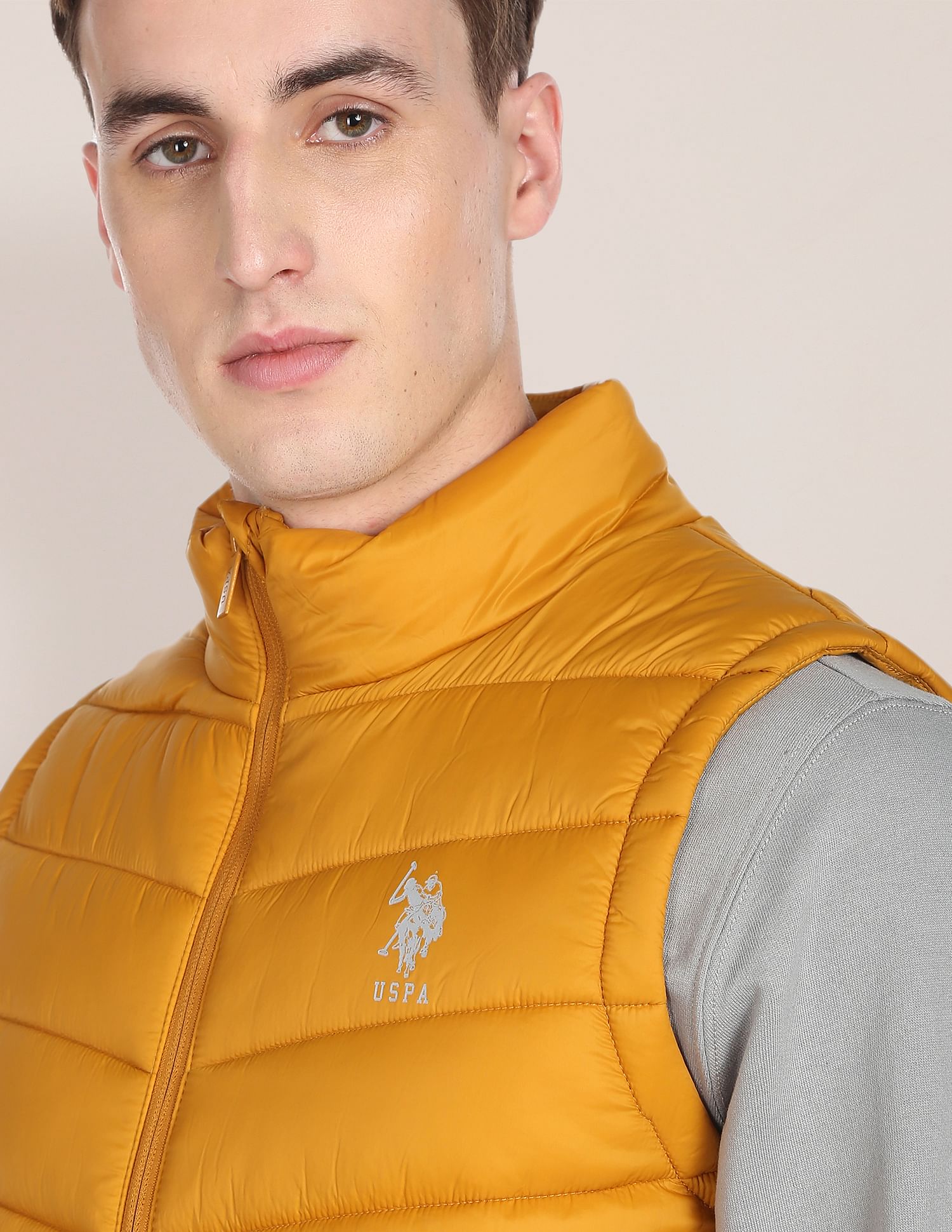 High Neck Sleeveless Solid Padded Jacket Ochre - U.S. POLO ASSN. | Large