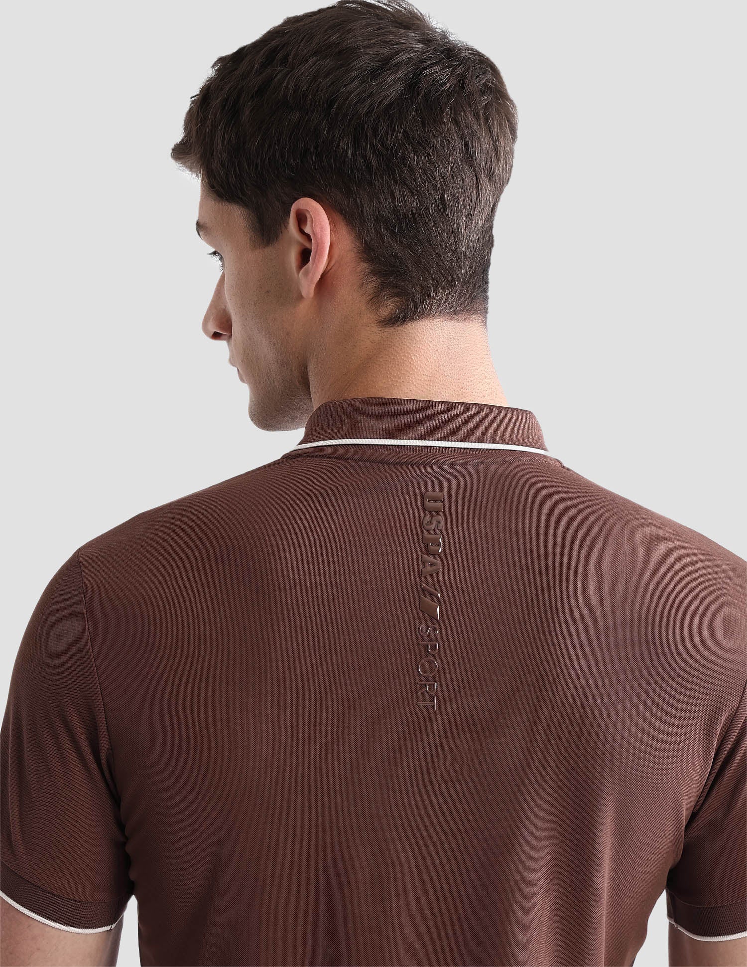 Brand Embossed Slim Fit Active Polo Shirt Brown - U.S. POLO ASSN. | Large