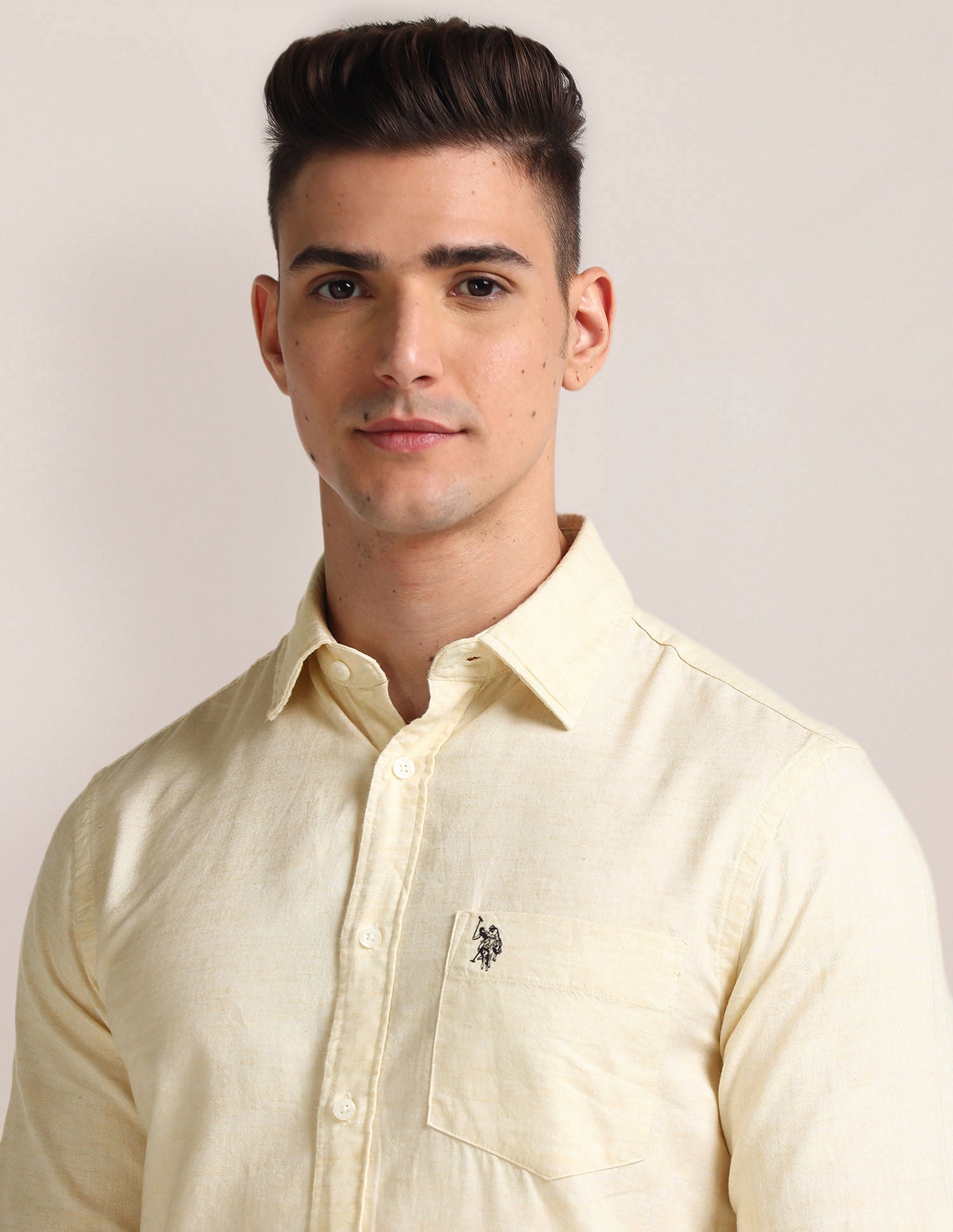 Tailored Regular Fit Solid Shirt Ivory - U.S. Polo Assn. India | Large