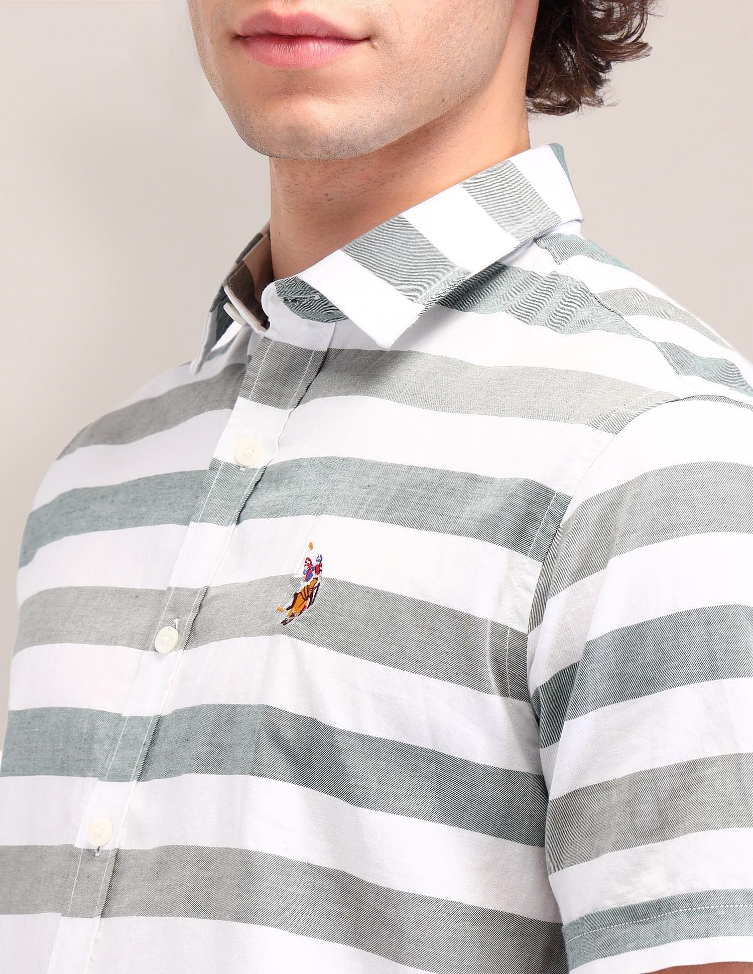 Striped Twill Tailored Fit Shirt Green - U.S. Polo Assn. India | Large