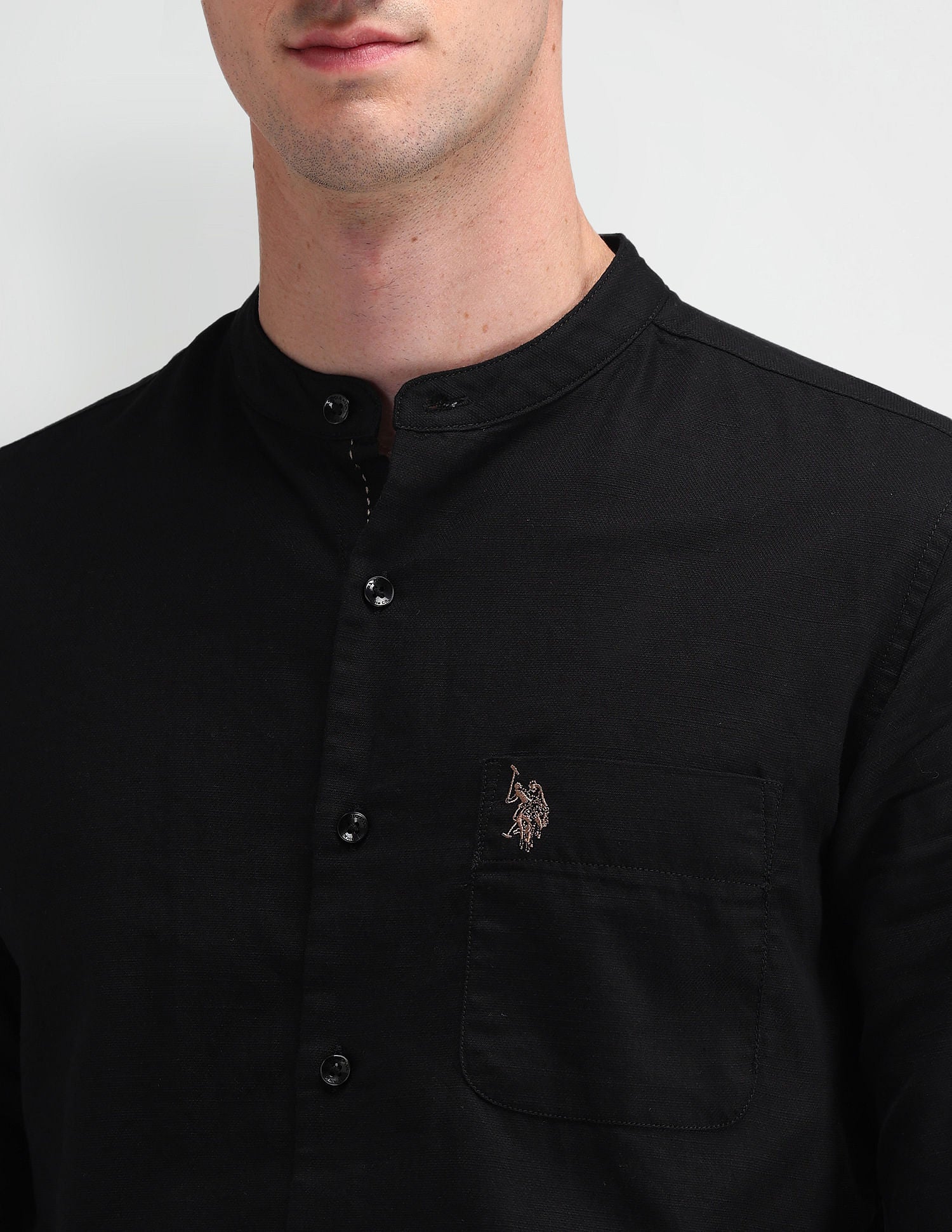 Slim Fit Solid Shirt Black - U.S. Polo Assn. India | Large