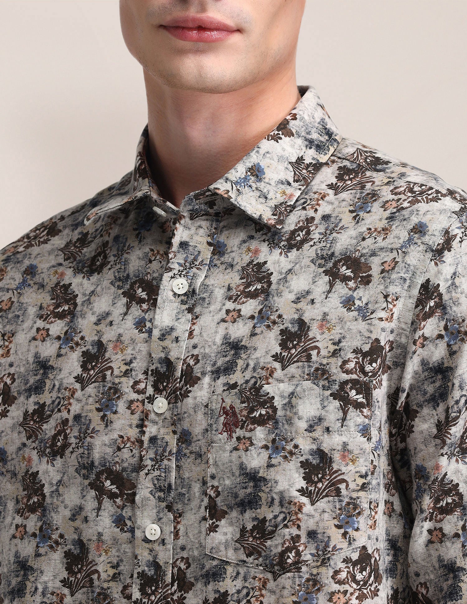Tailored Fit Printed Shirt Brown - U.S. Polo Assn. India | Large