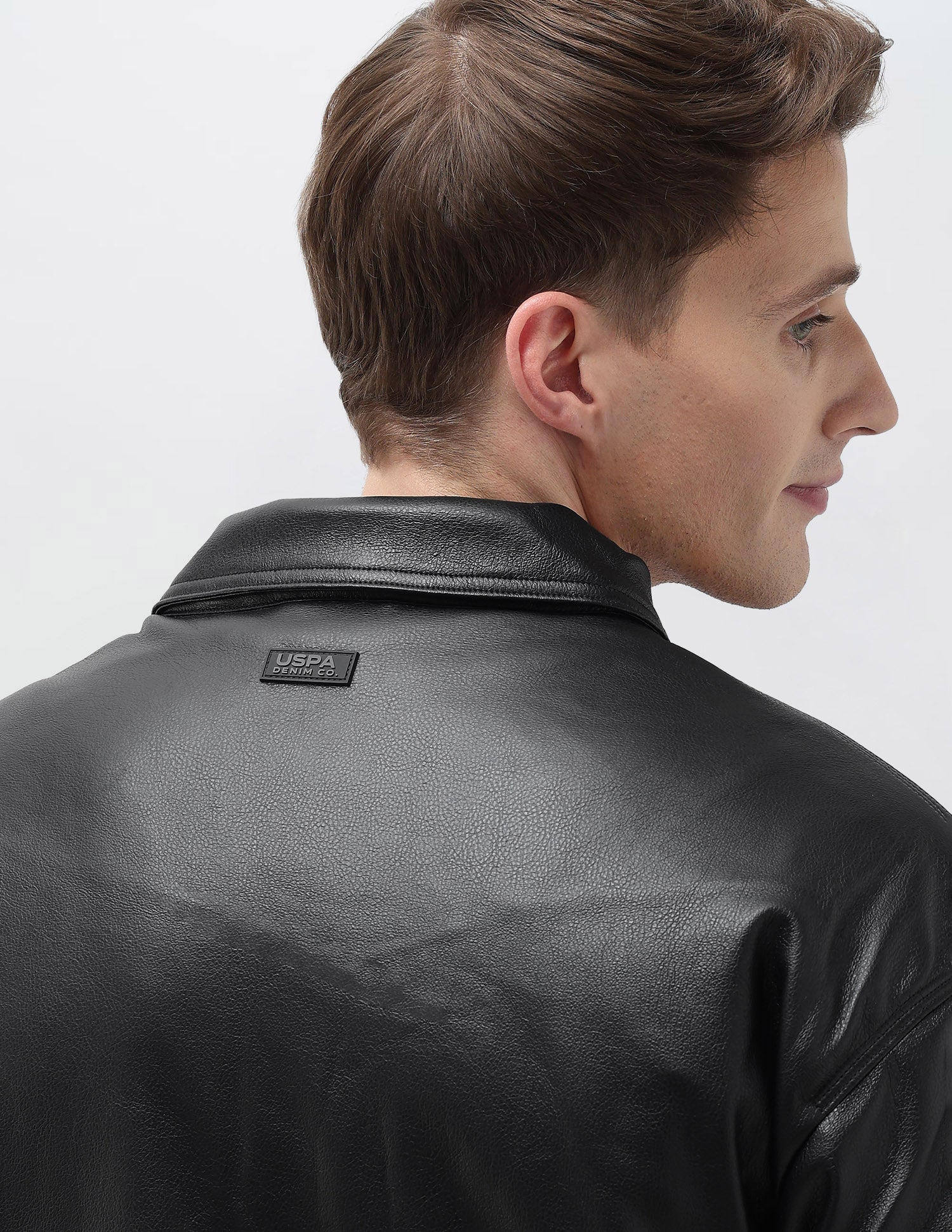 Regular Fit Solid Leather Jacket Black - U.S. Polo Assn. India | Large