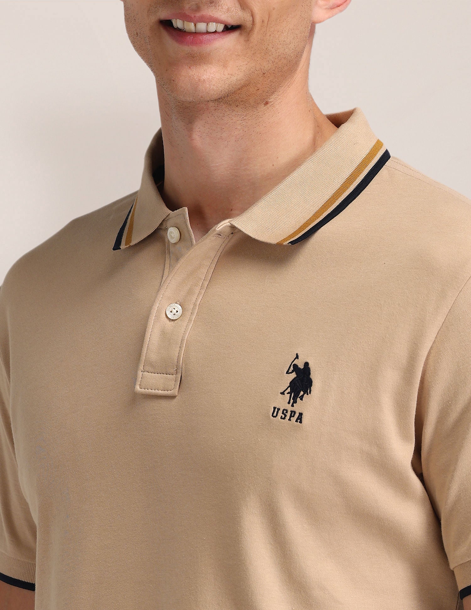 Solid Straight Fit Polo Shirt Beige - U.S. POLO ASSN. | Large