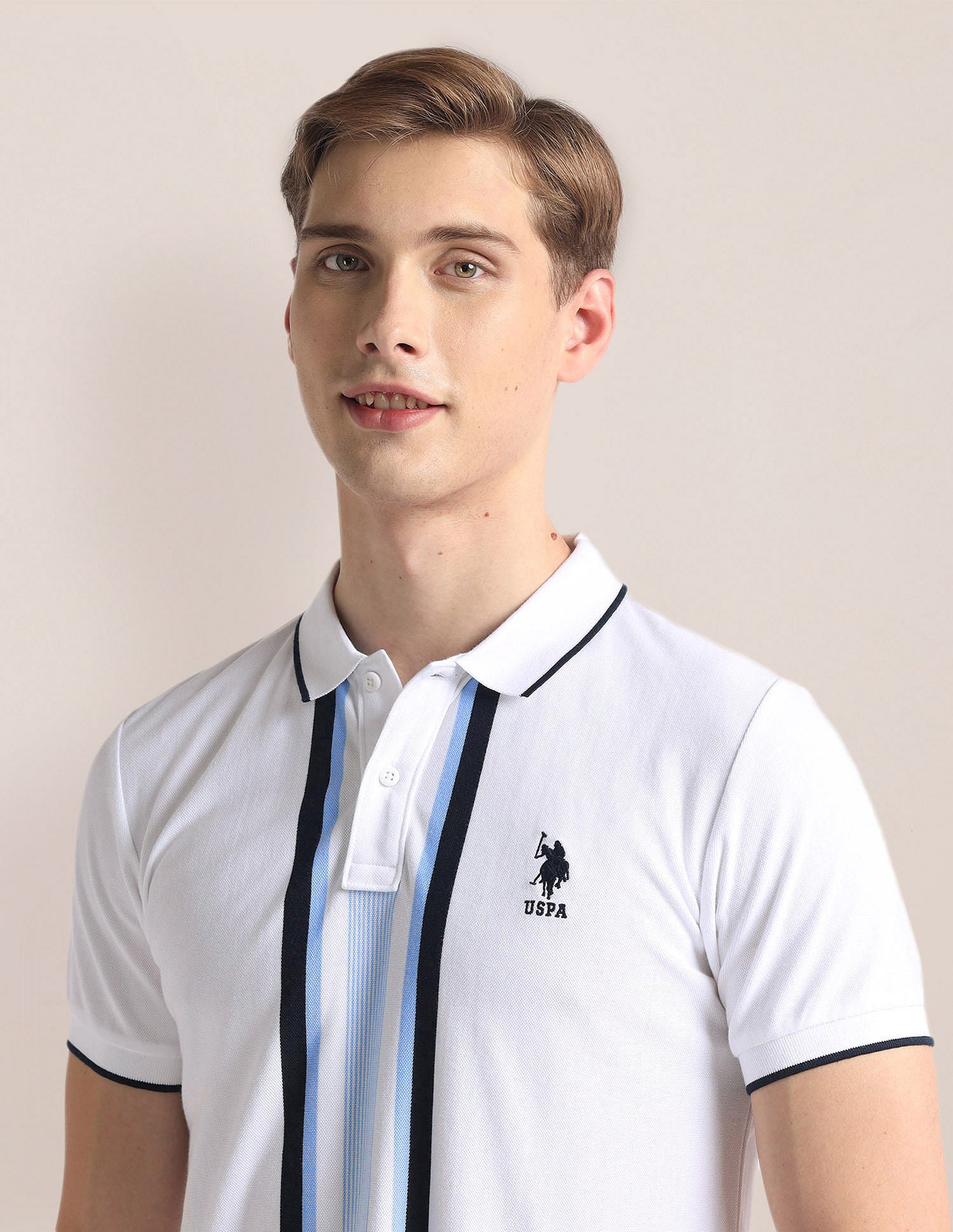 Vertical Stripe Pique Polo Shirt White - U.S. Polo Assn. India | Large