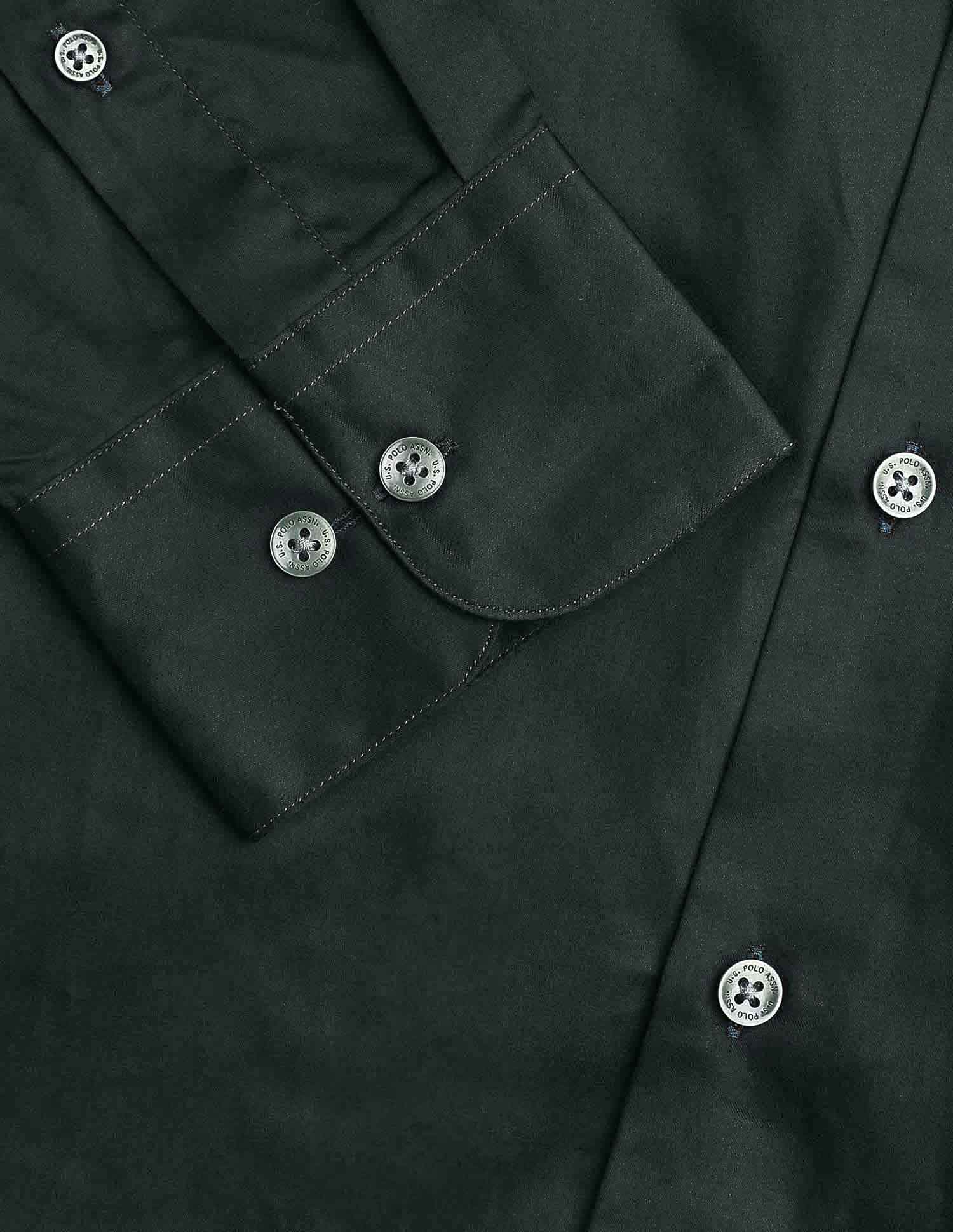 Tailored Fit Satin Pure Cotton Shirt Dark Olive - U.S. Polo Assn. India | Large