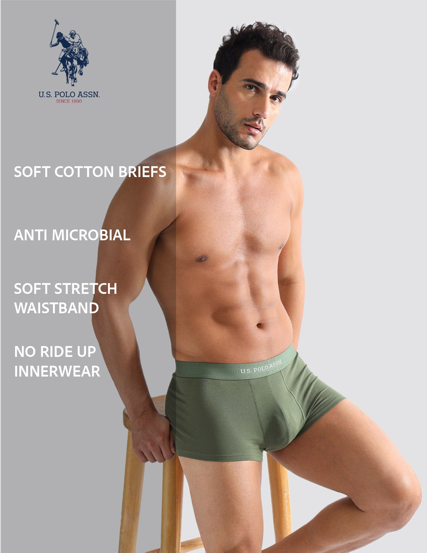 Anti Microbial Solid ET006 Trunks - Pack of 1 Olive - U.S. POLO ASSN. | Large