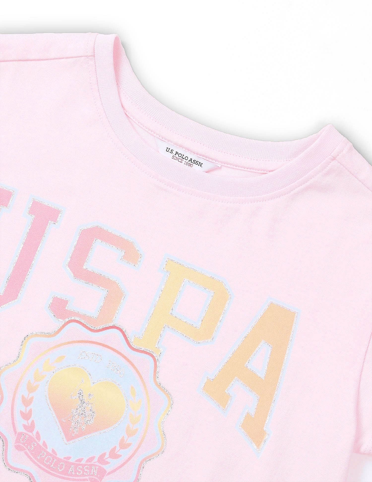 Girls Brand Printed Regular Fit T-Shirt Pink - U.S. POLO ASSN. | Large