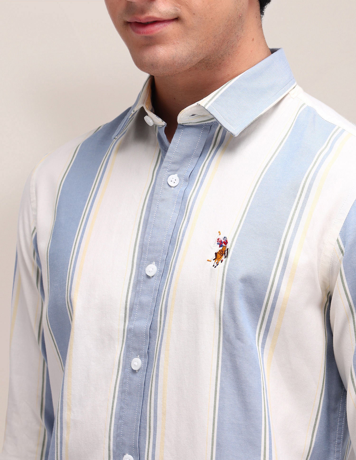 Vertical Striped Regular Fit Shirt Ivory - U.S. Polo Assn. India | Large