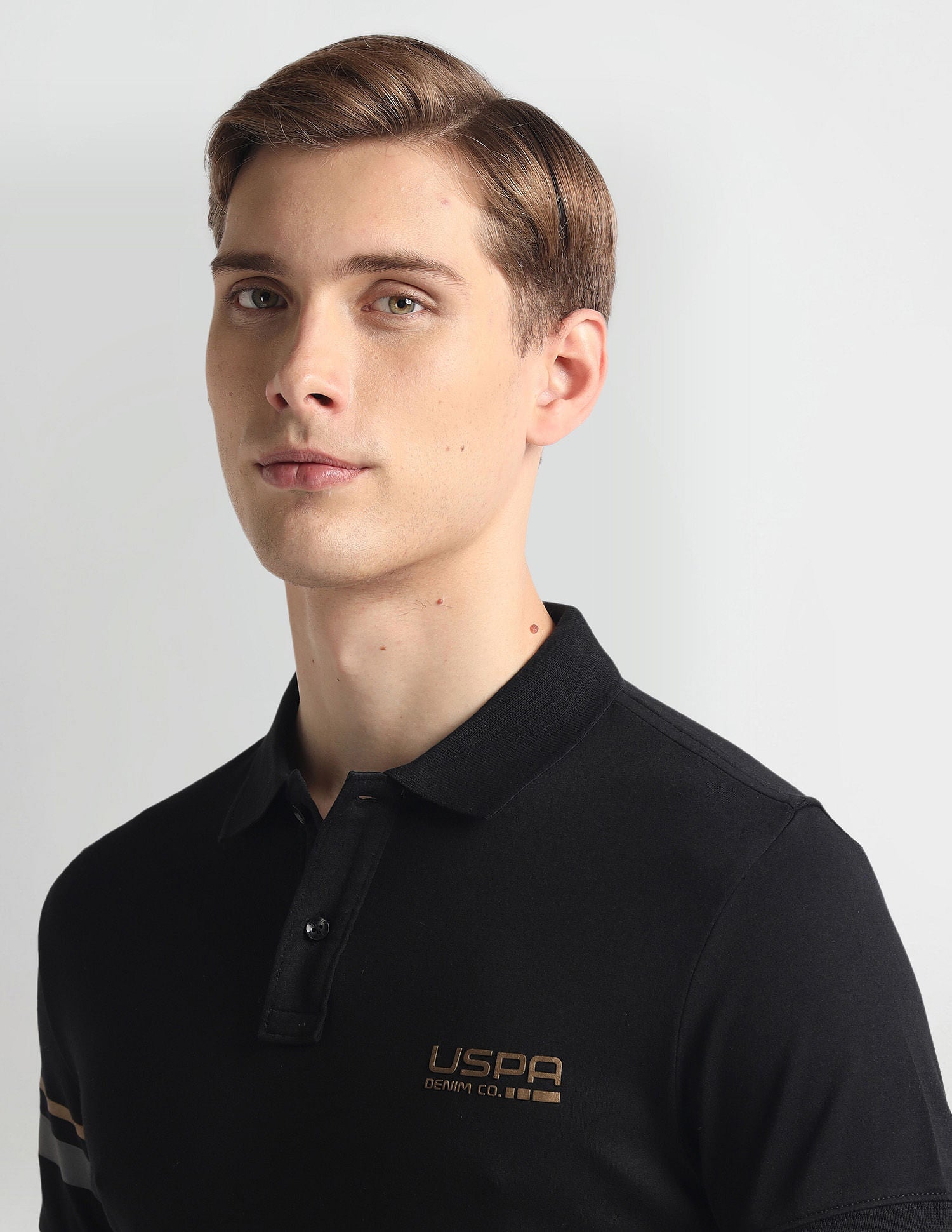 Ribbed Collar Solid Polo Shirt Black - U.S. Polo Assn. India | Large