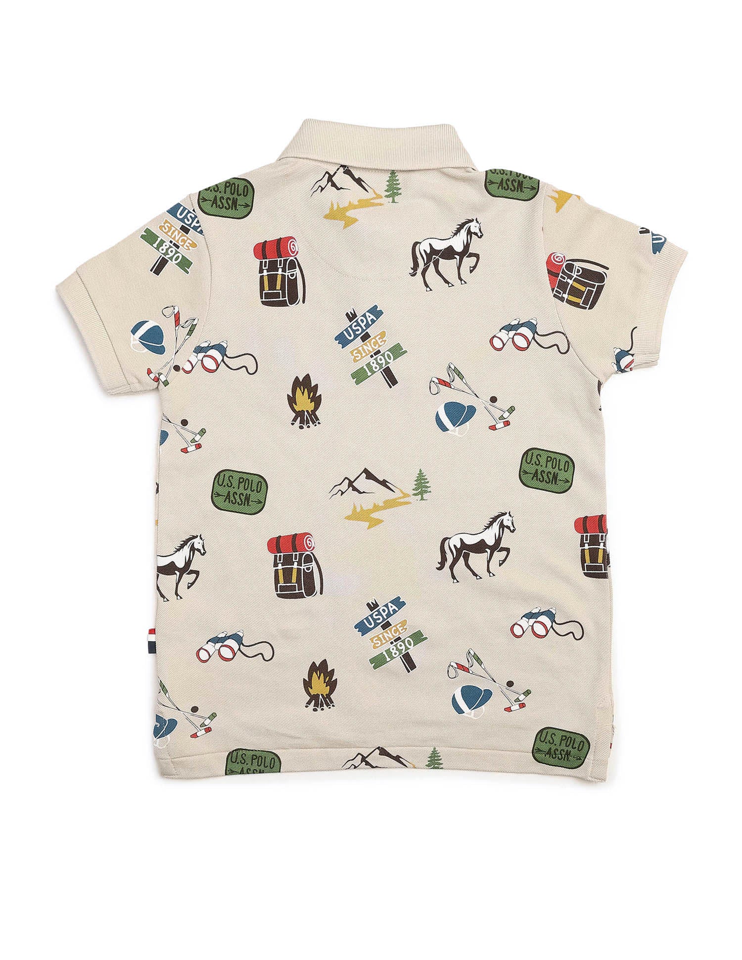 Boys All Over Printed Pure Cotton Polo Shirt Light Brown - U.S. POLO ASSN. | Large