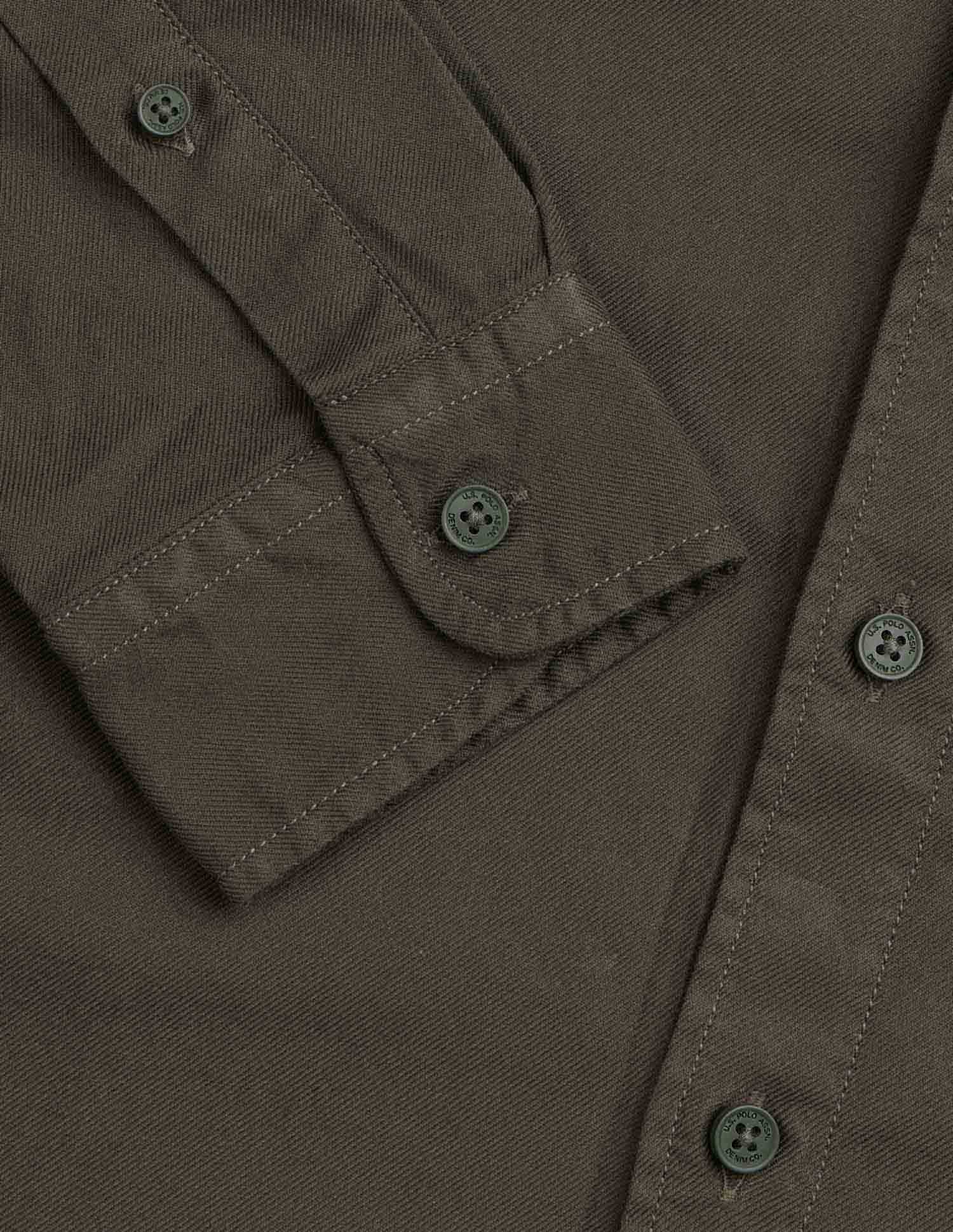 Twill Pure Cotton Mandarin Shirt Dark Olive - U.S. POLO ASSN. | Large