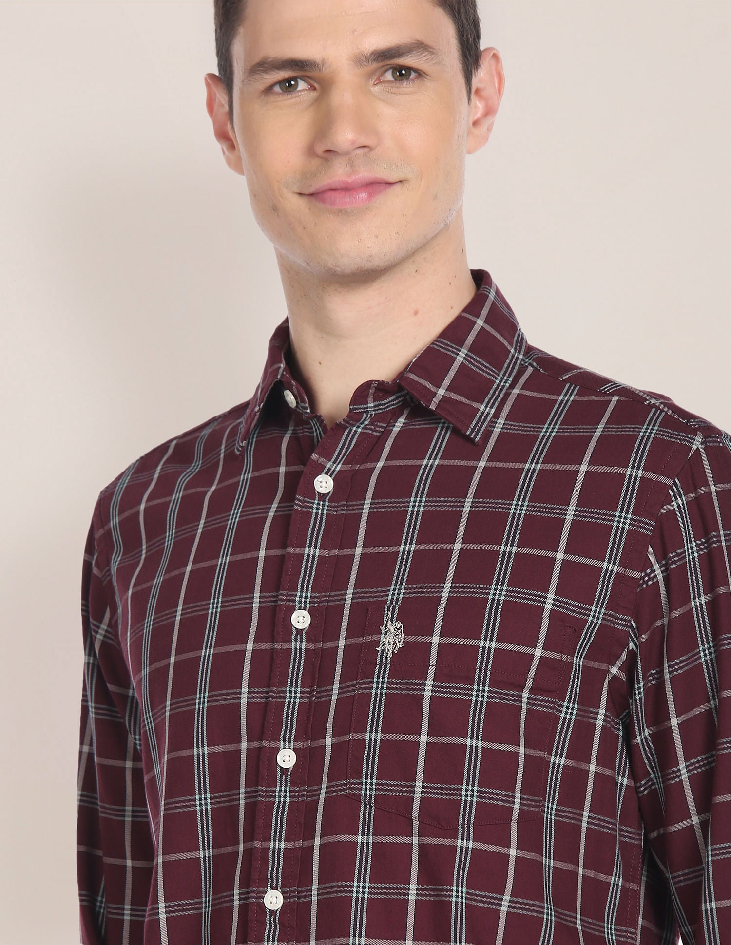 Spread Collar Tartan Check Shirt Maroon - U.S. Polo Assn. India | Large