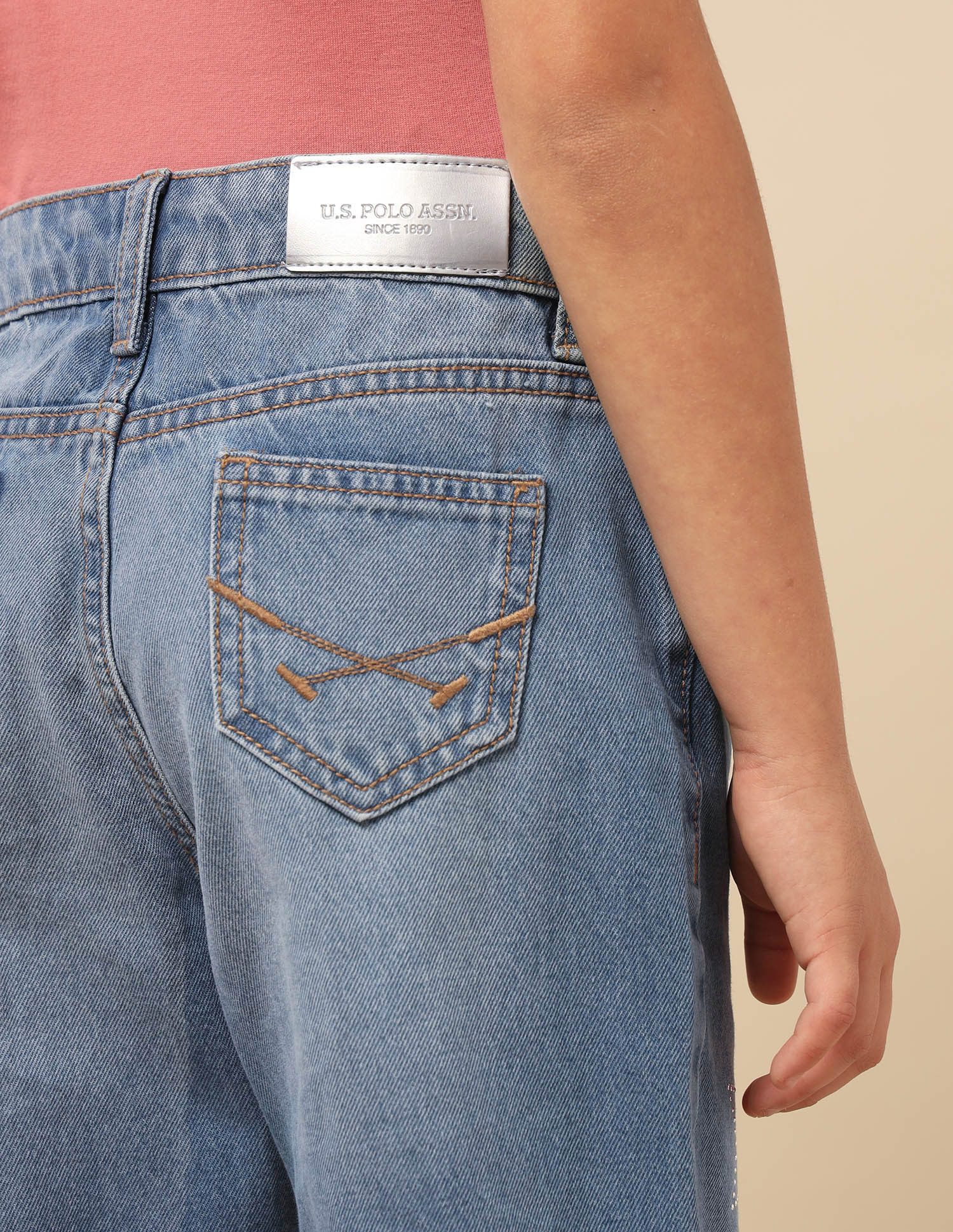 Girls Regular Fit Whiskered Jeans Dark Blue - U.S. POLO ASSN. | Large