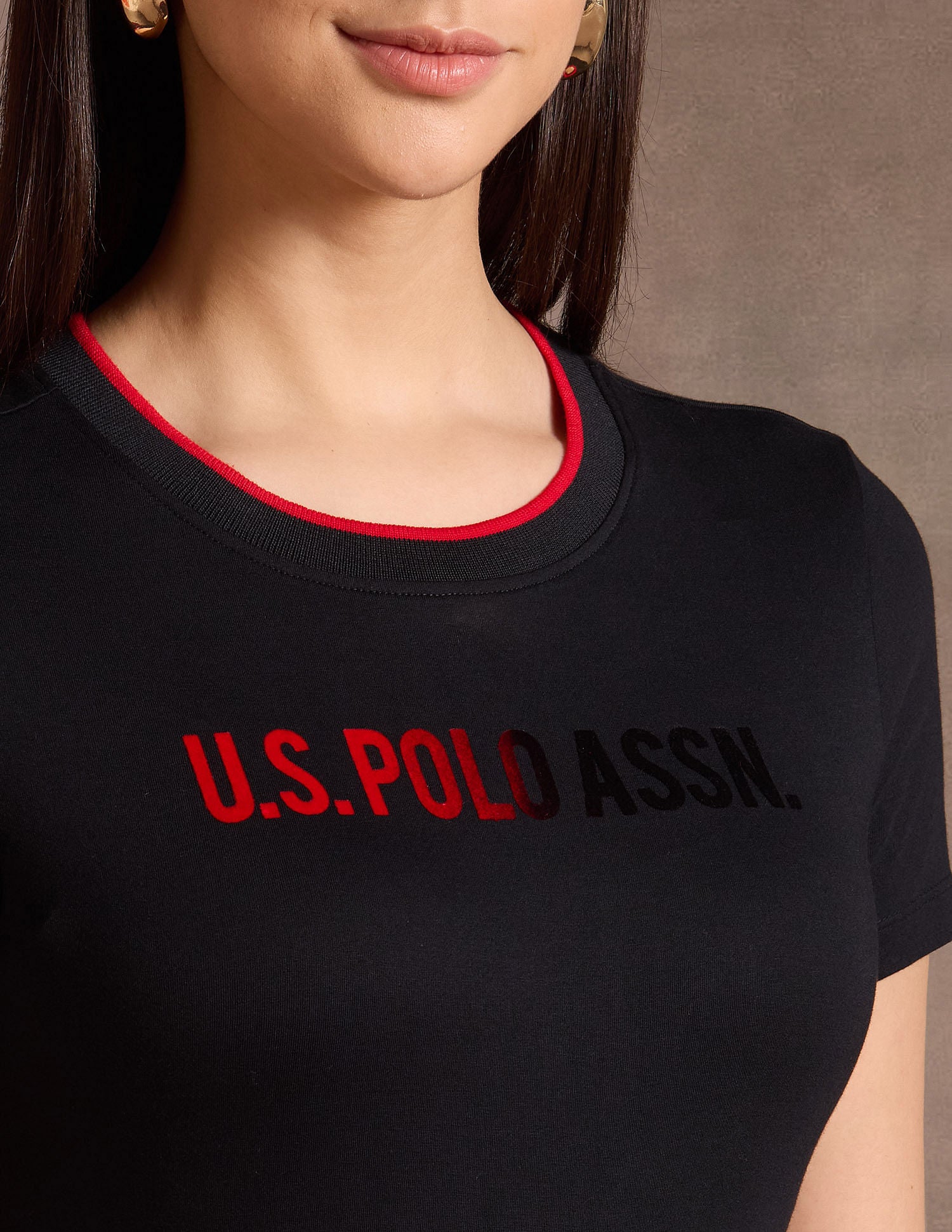 Flock Print Regular Fit T-Shirt Black - U.S. POLO ASSN. | Large