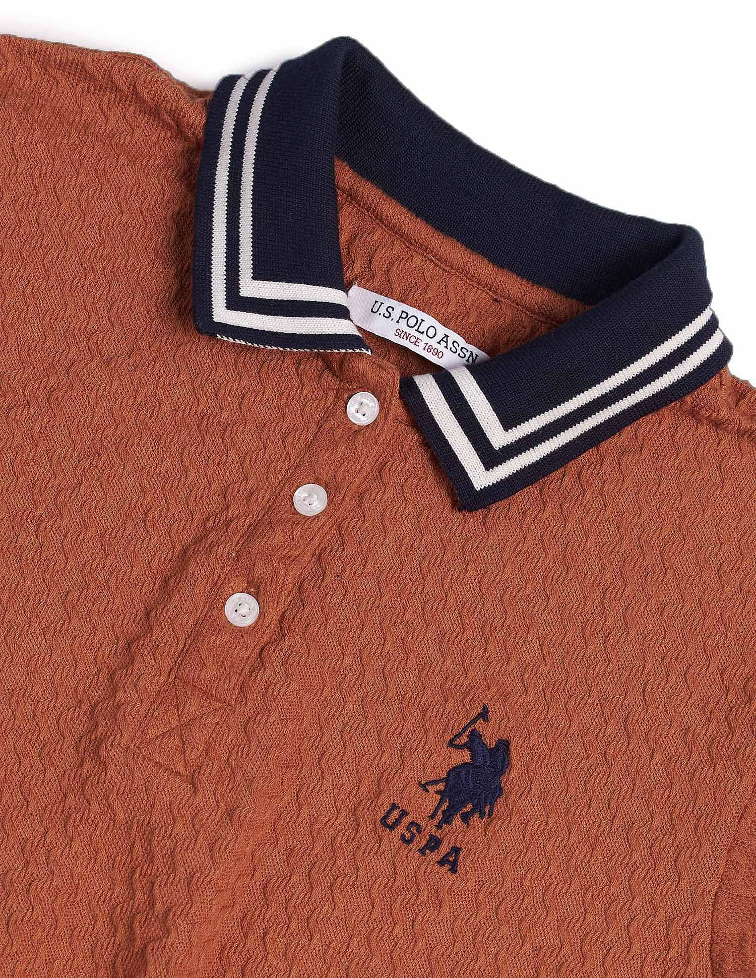 Textured Knit Contrast Collar Polo Shirt Rust - U.S. Polo Assn. India | Large