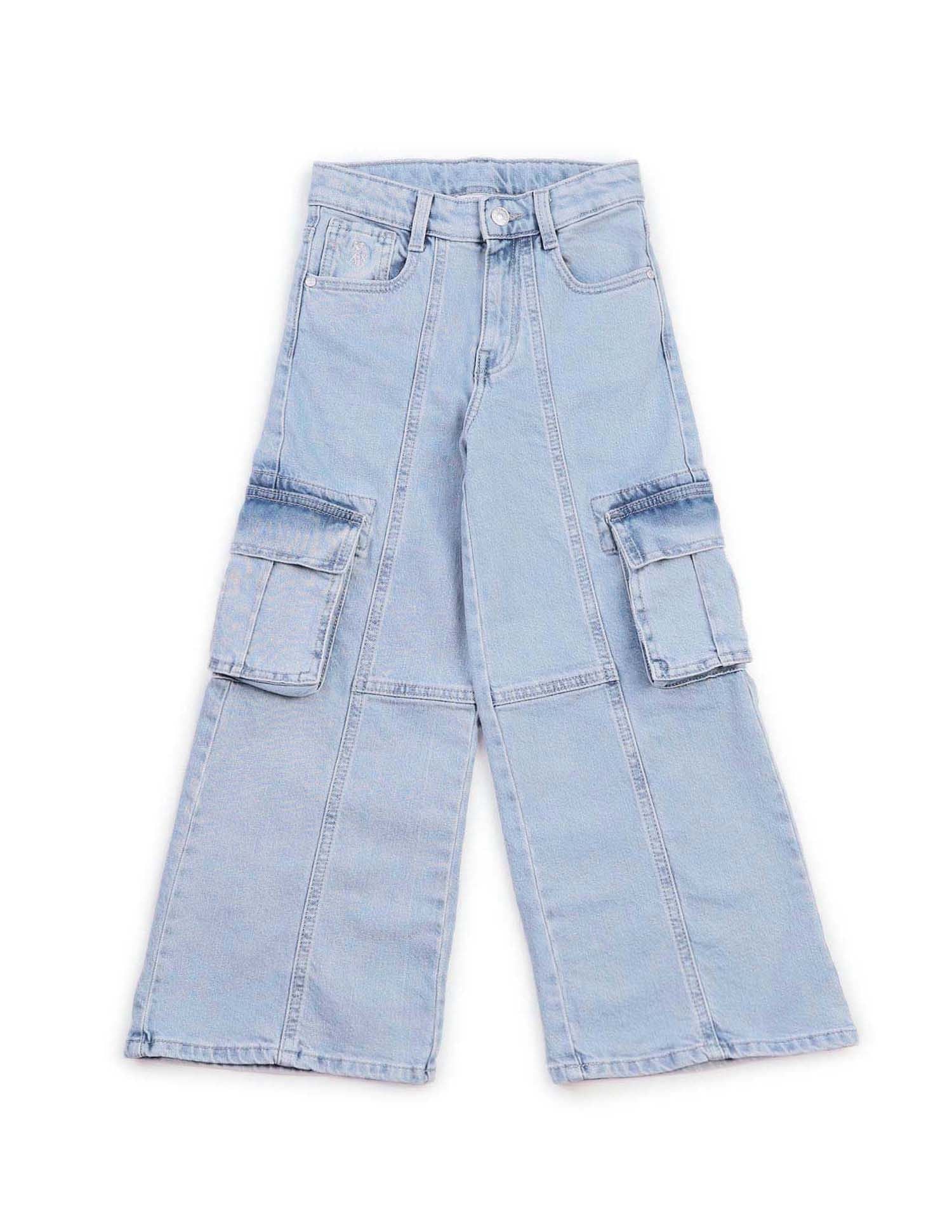 Girls Wide Leg Fit Cargo Jeans – U.S. Polo Assn. India Girls Wide Leg Fit Cargo Jeans – U.S. Polo Assn. India
