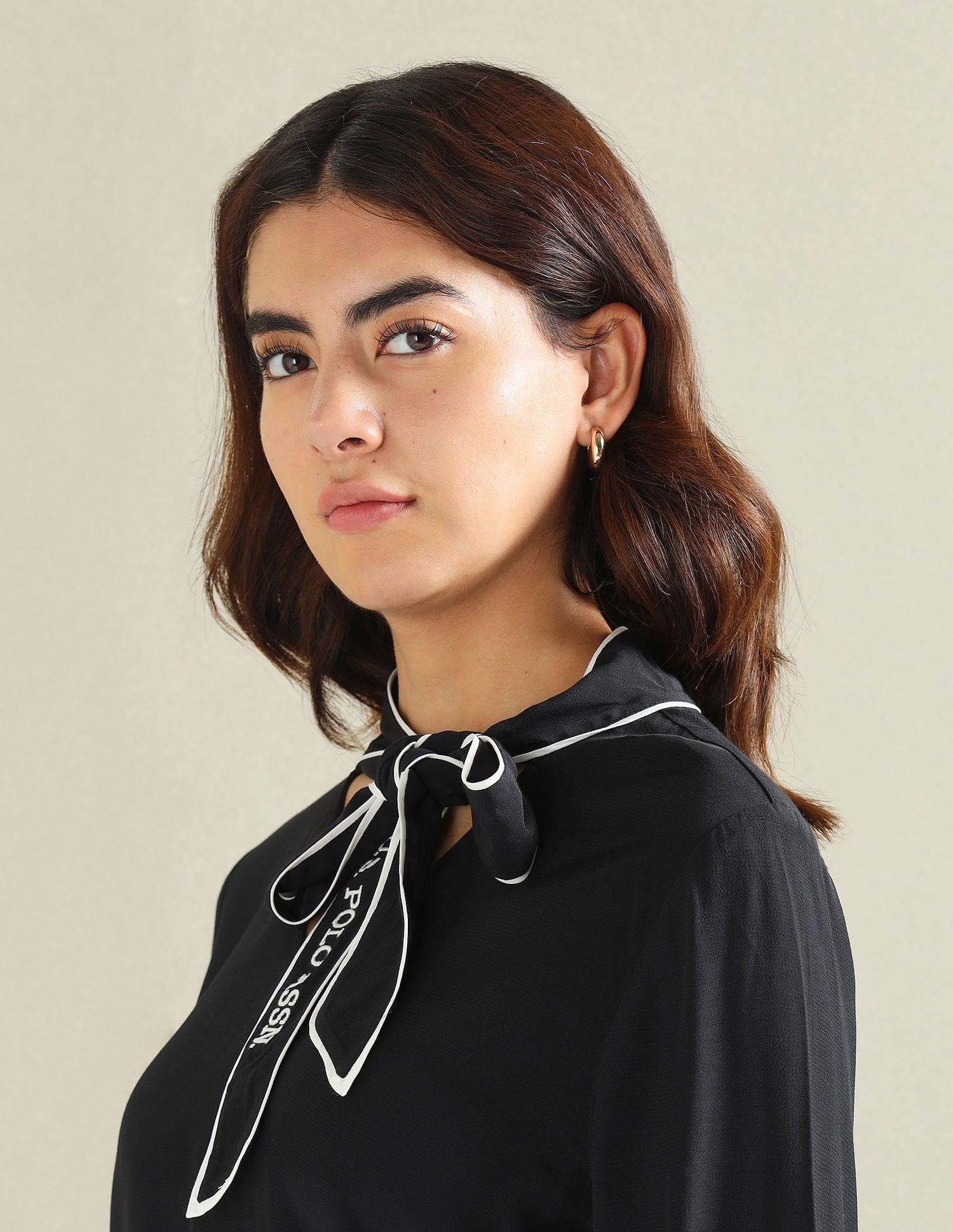 Bow Collar Long Sleeve Top Black - U.S. POLO ASSN. | Large