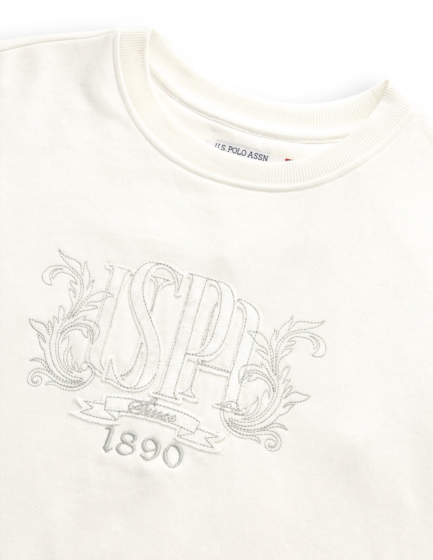 Brand Embroidered Relaxed Fit Sweatshirt Off-White - U.S. Polo Assn. India | Large
