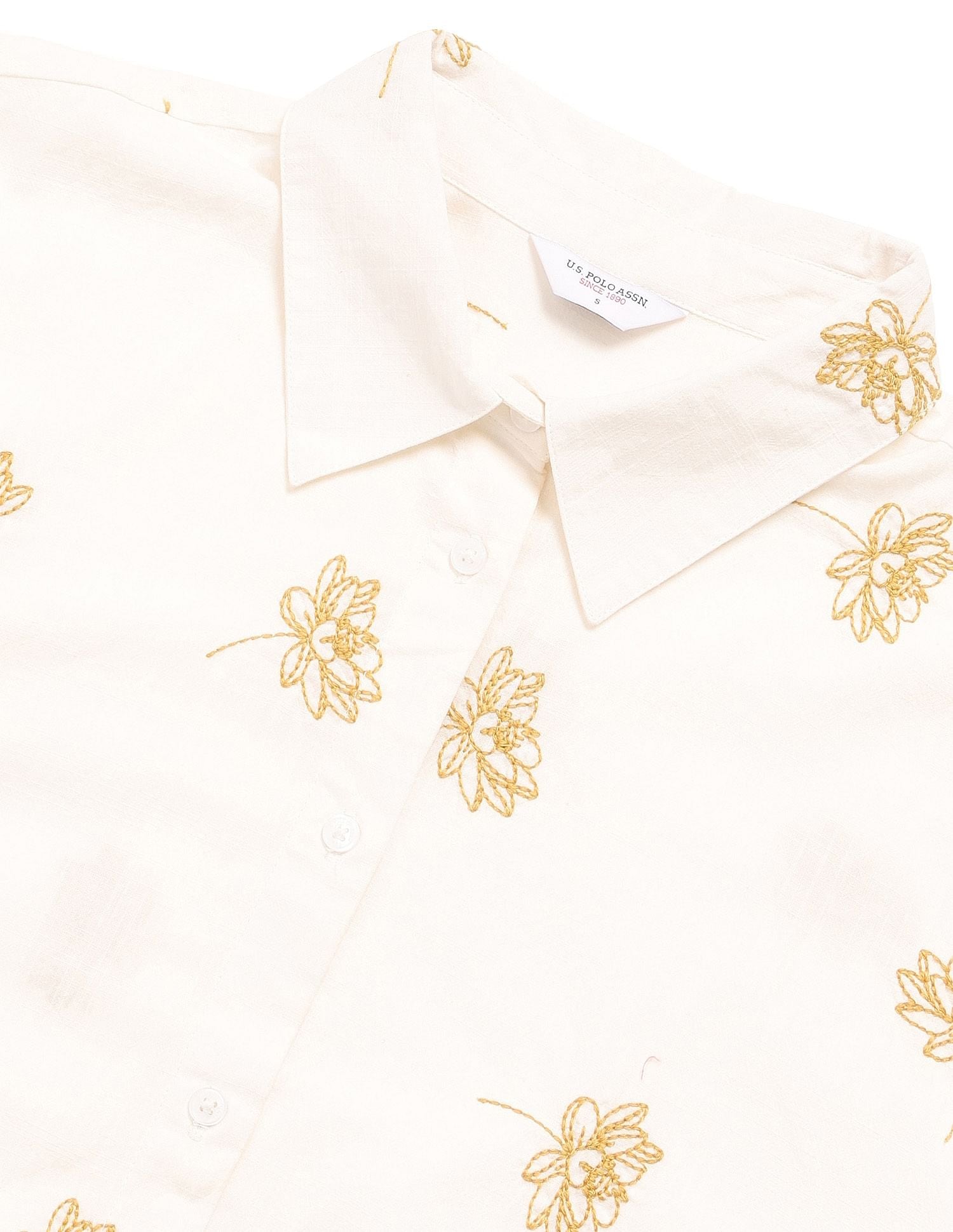 Floral Embroidered Top Ecru - U.S. POLO ASSN. | Large