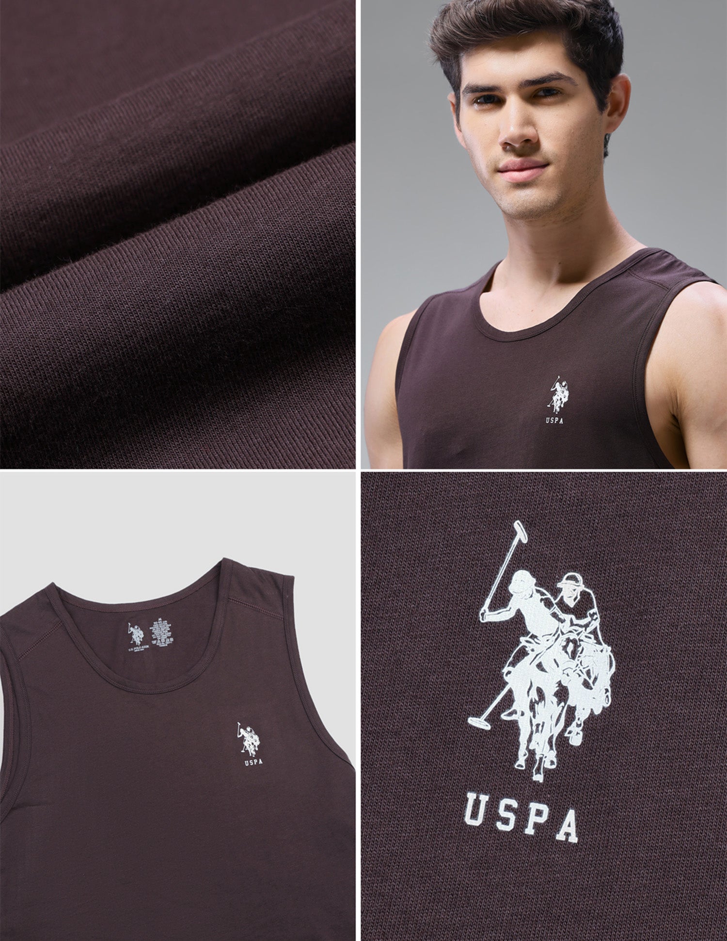 Antimicrobial Pure Cotton OEV11 Gym Vest - Pack Of 1 Chocolate Plum - U.S. Polo Assn. India | Large