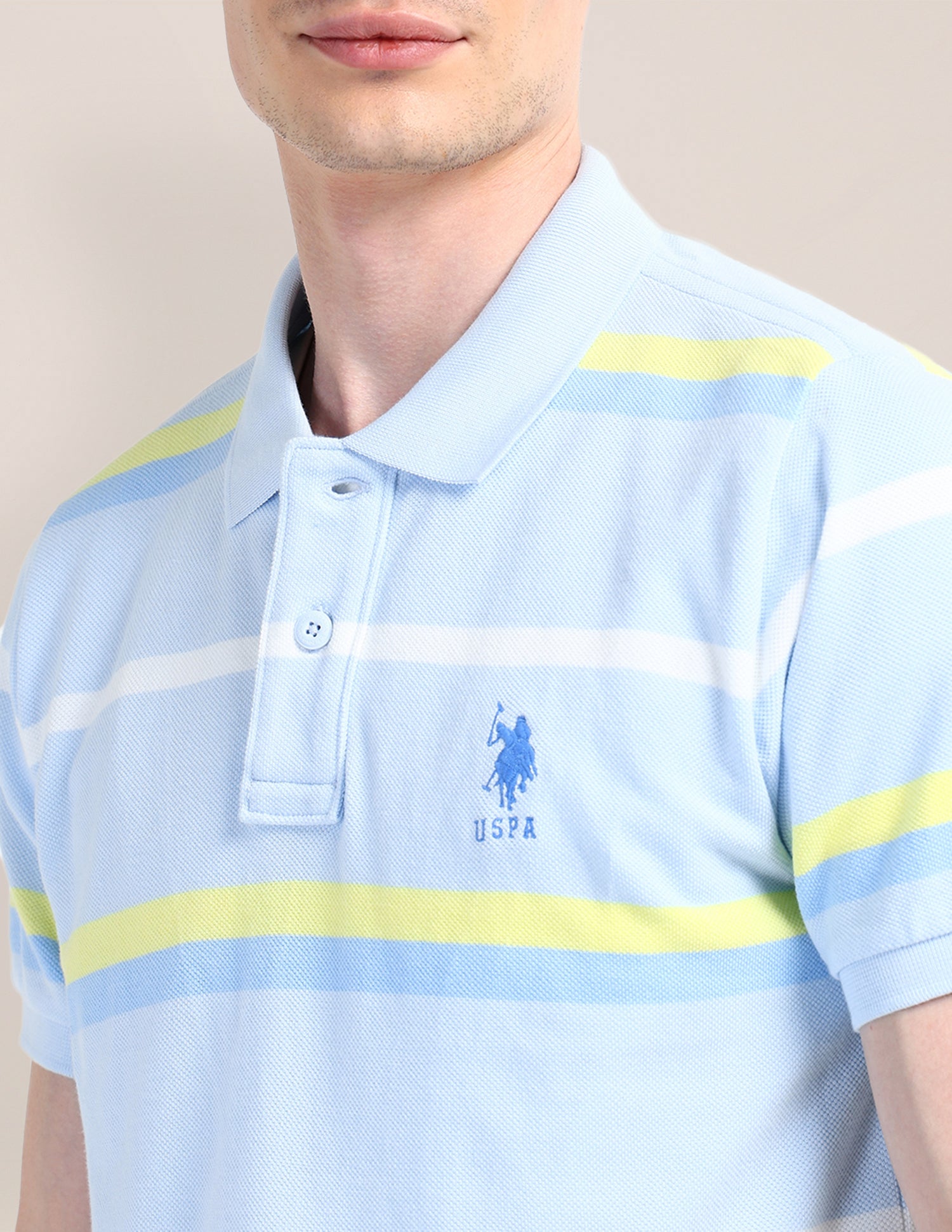 Horizontal Striped Slim Fit Polo Shirt Light-Blue - U.S. Polo Assn. India | Large