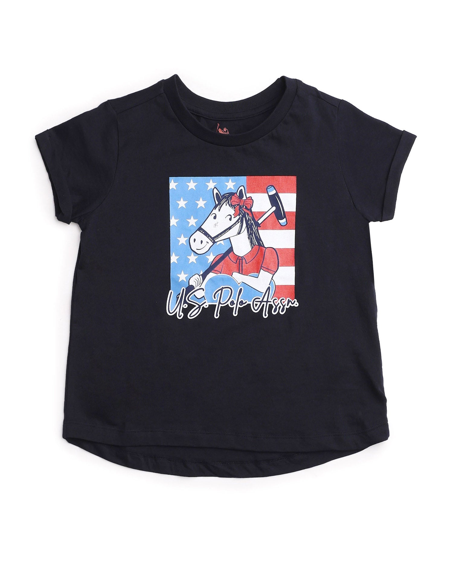 Girls Brand Print Cotton T-Shirt Navy - U.S. Polo Assn. India | Large