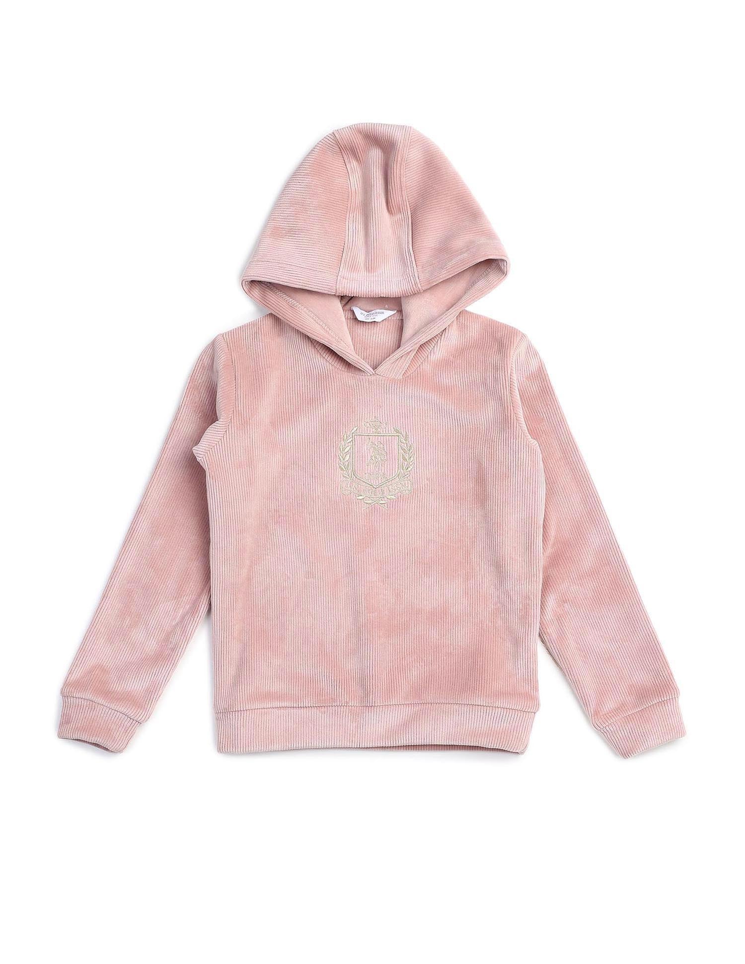 Girls Ribbed Hooded Sweatshirt Light Pink - U.S. POLO ASSN. | Large
