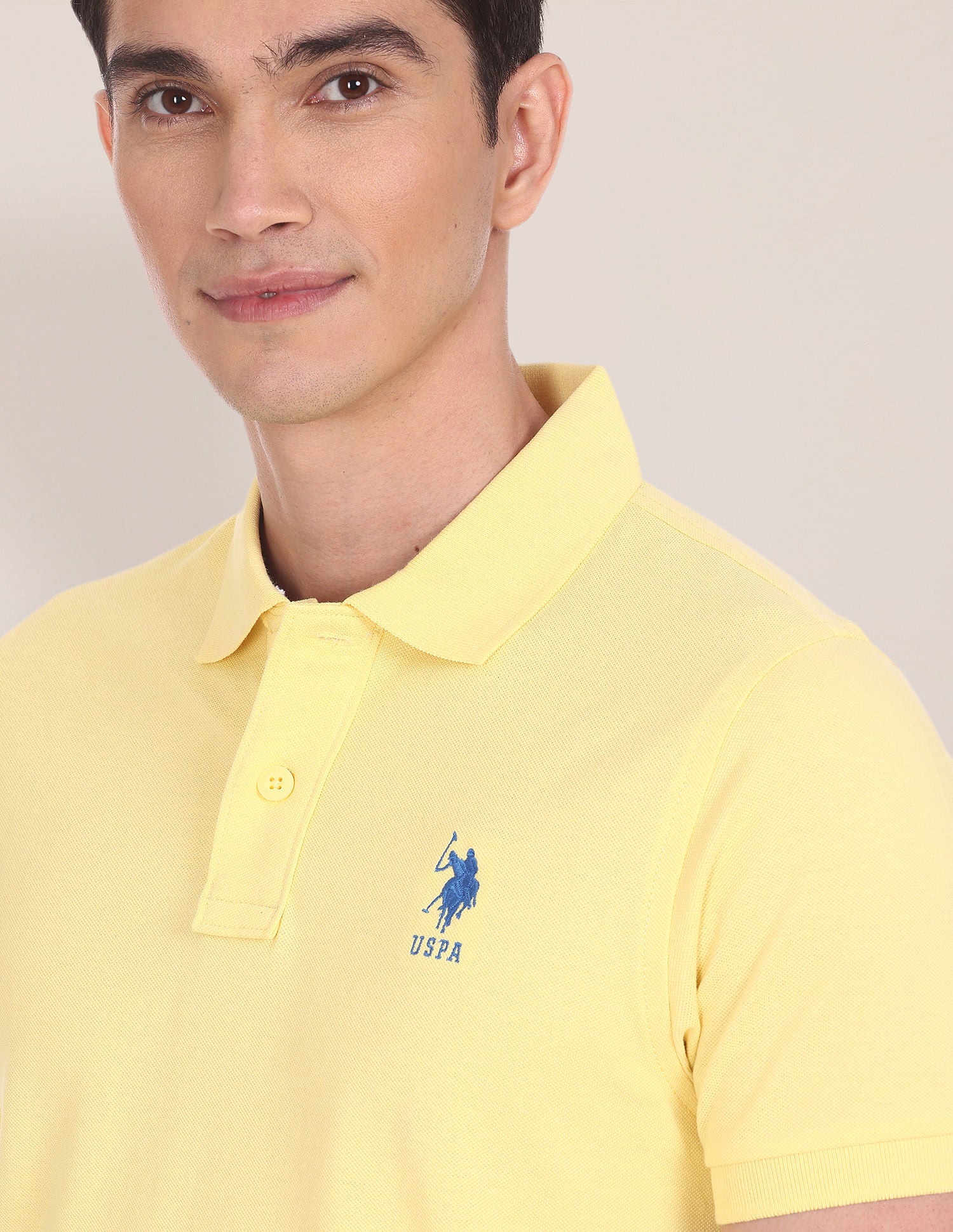 Ribbed Collar Solid Polo Shirt Yellow - U.S. POLO ASSN. | Large