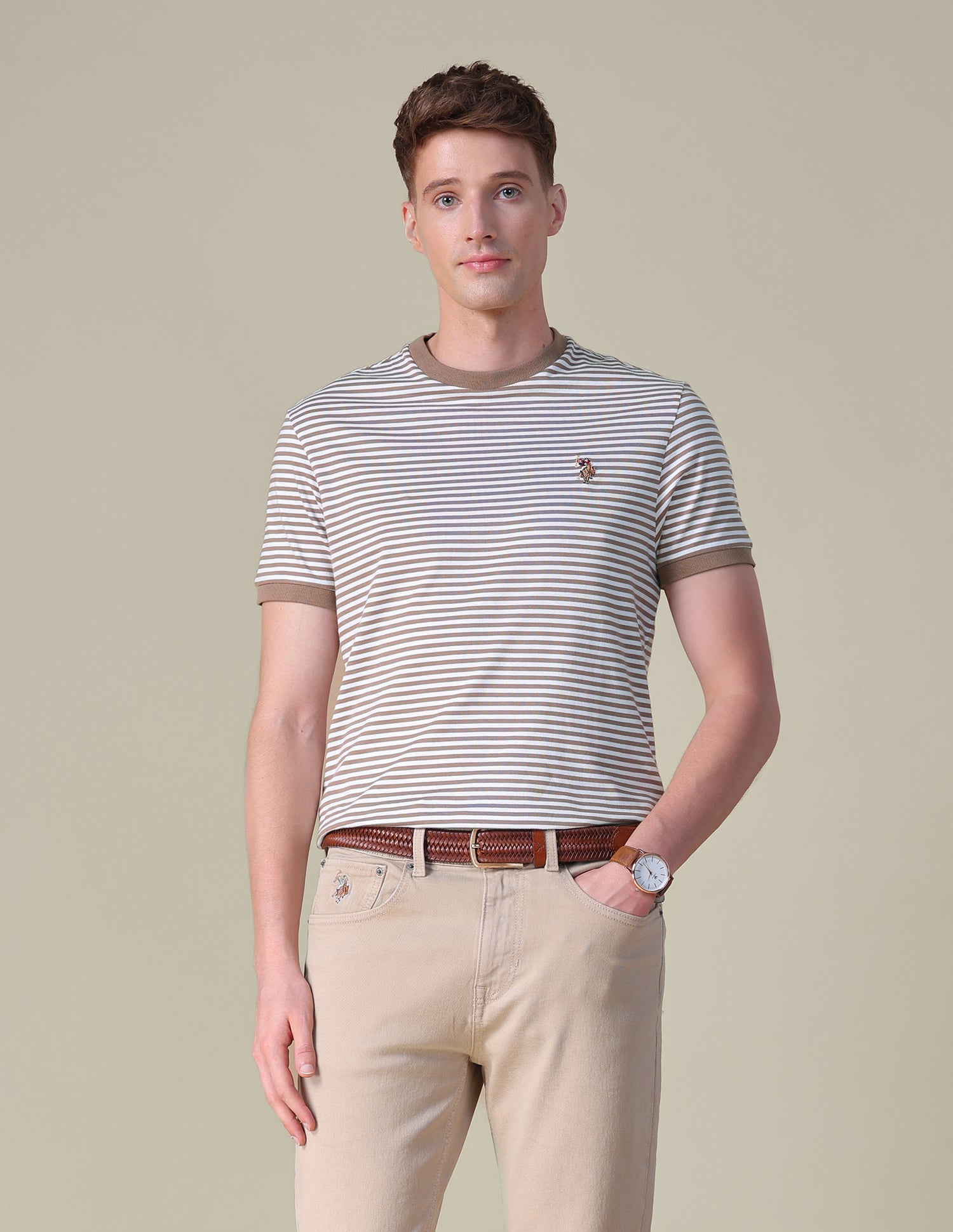 Horizontal Striped Slim Fit T-Shirt Light Brown - U.S. POLO ASSN. | Large