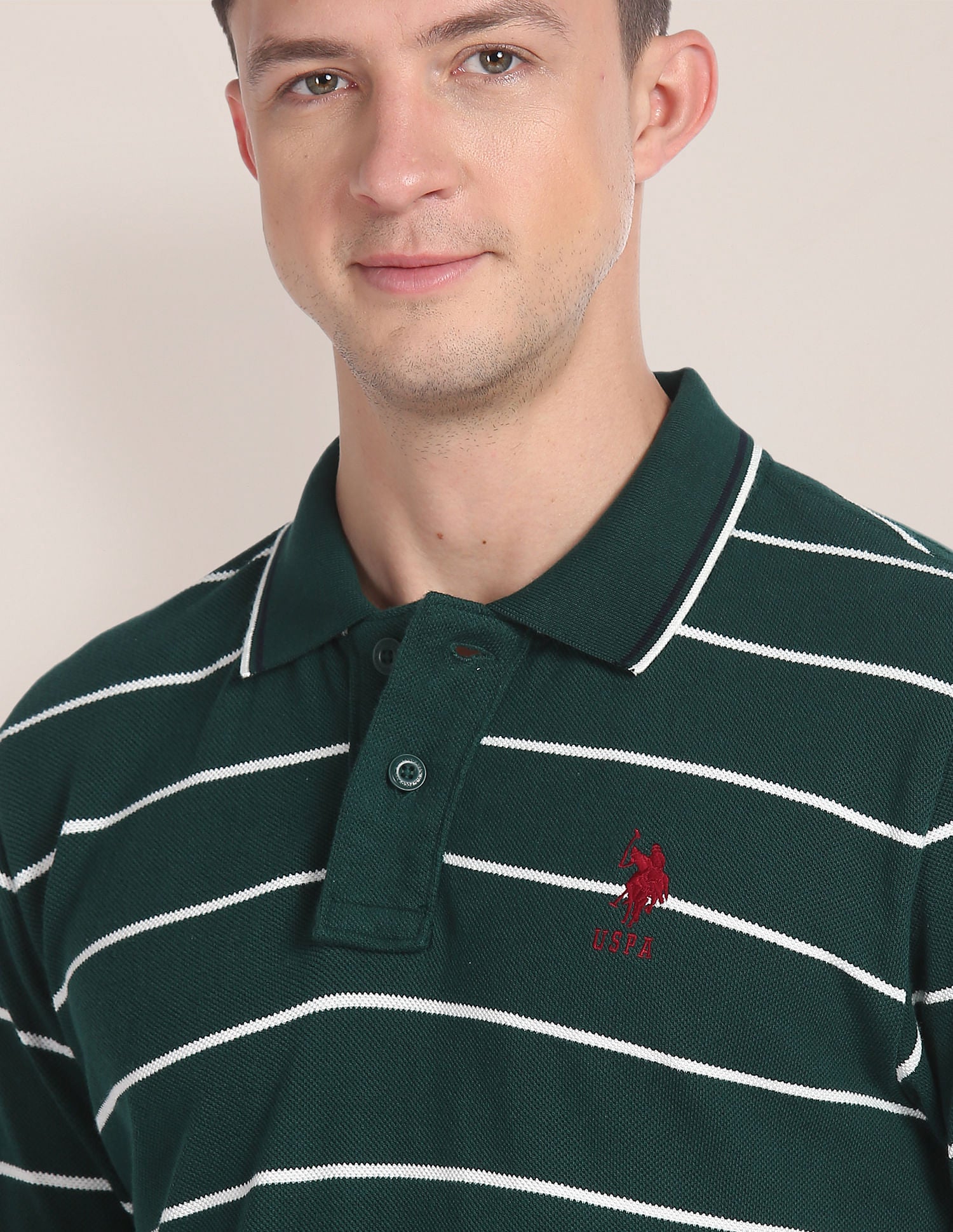 Horizontal Stripe Cotton Polo Shirt Dark Green - U.S. POLO ASSN. | Large