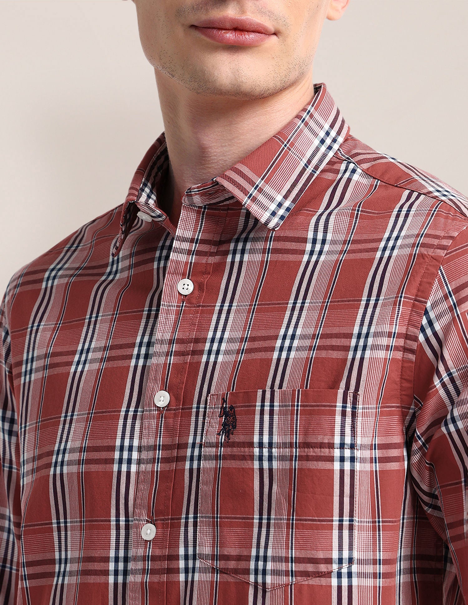 Cutaway Collar Premium Cotton Shirt Red - U.S. Polo Assn. India | Large