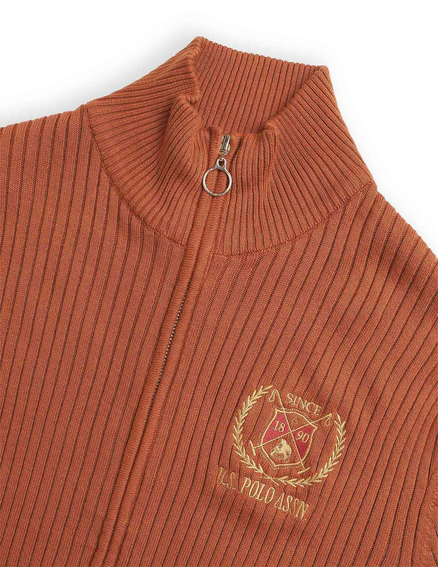 Patterned Knit Regular Fit Sweater Orange - U.S. POLO ASSN. | Large