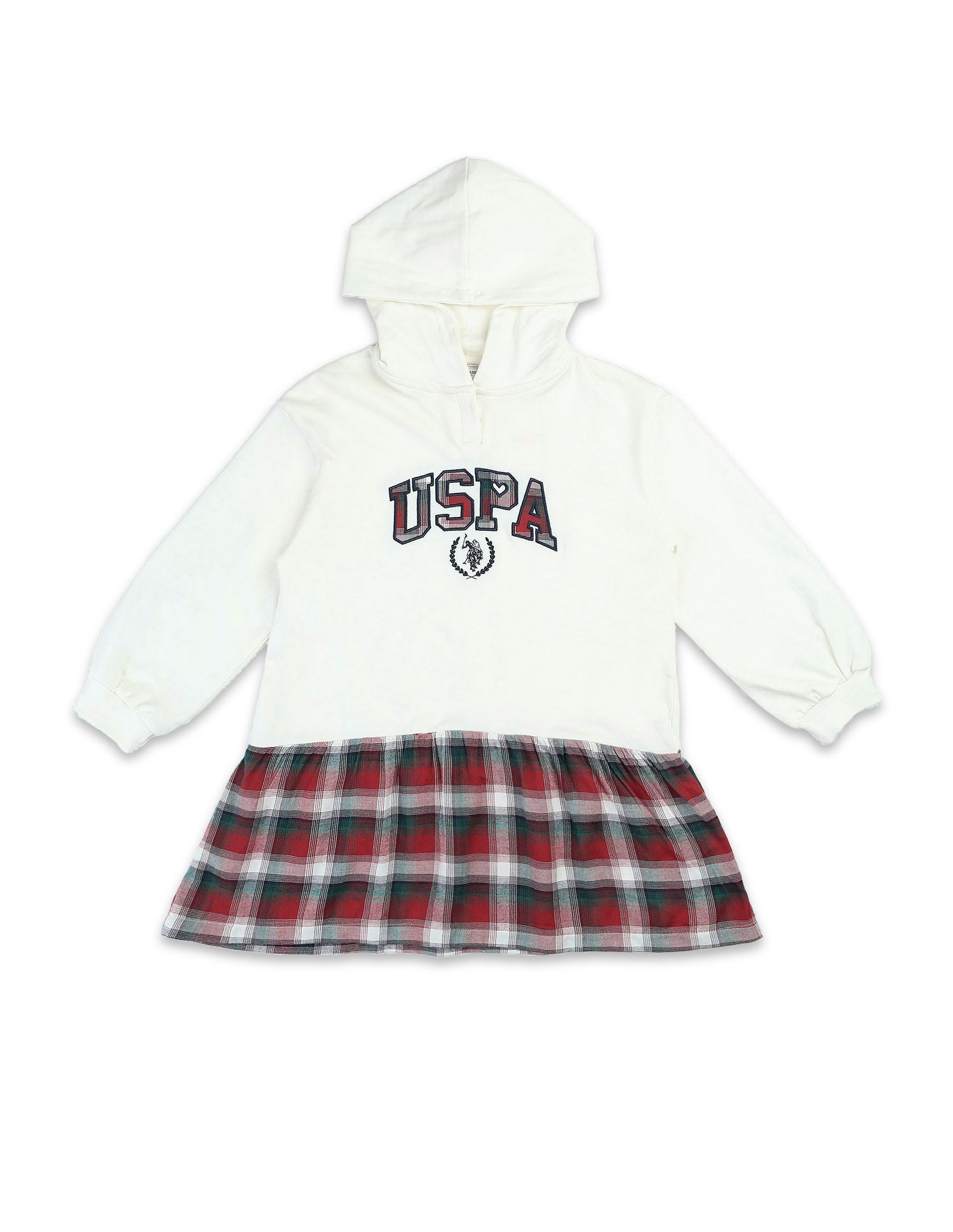 Girls Checked Sweat Dress Off White - U.S. POLO ASSN. | Large