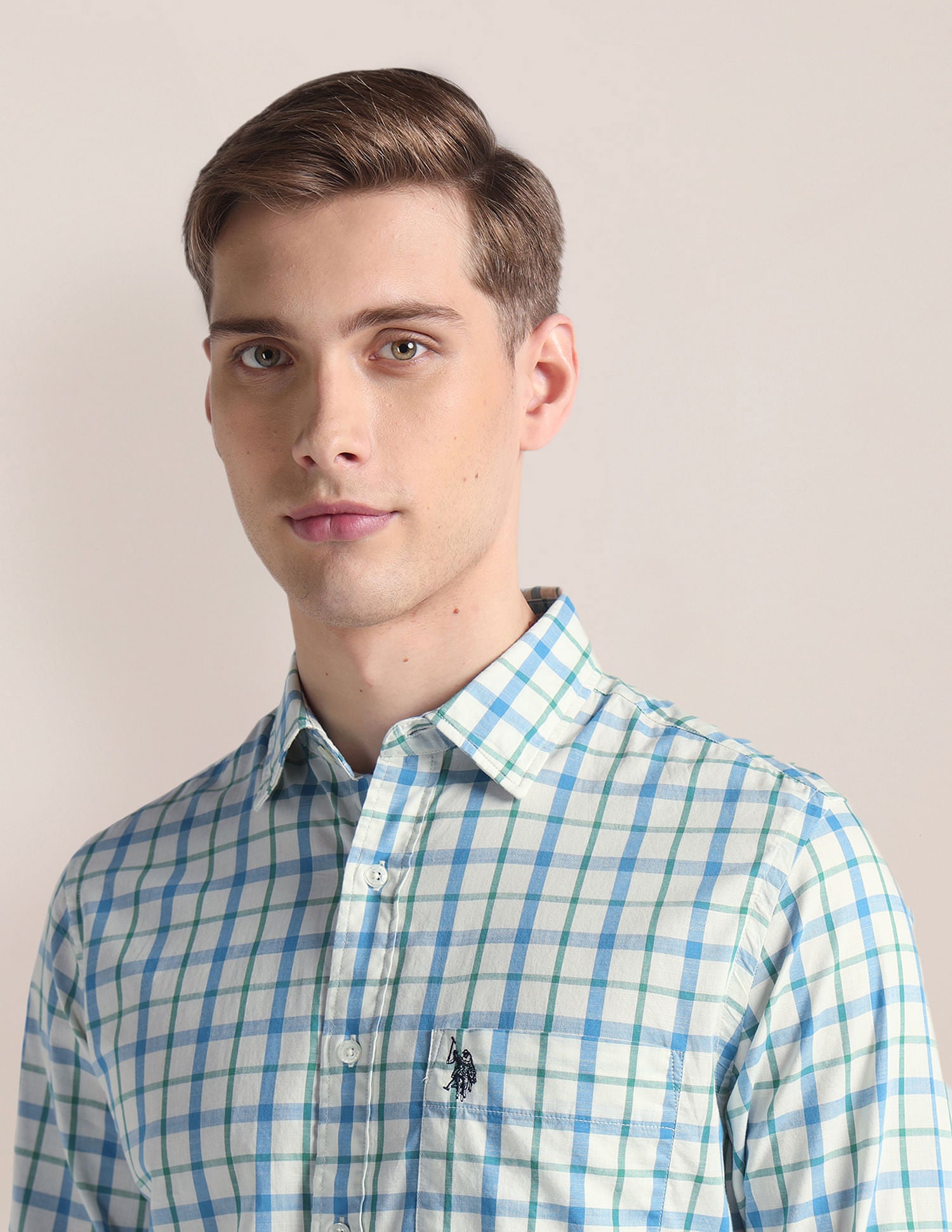 Tartan Check Tailored Fit Shirt White and Green - U.S. Polo Assn. India | Large