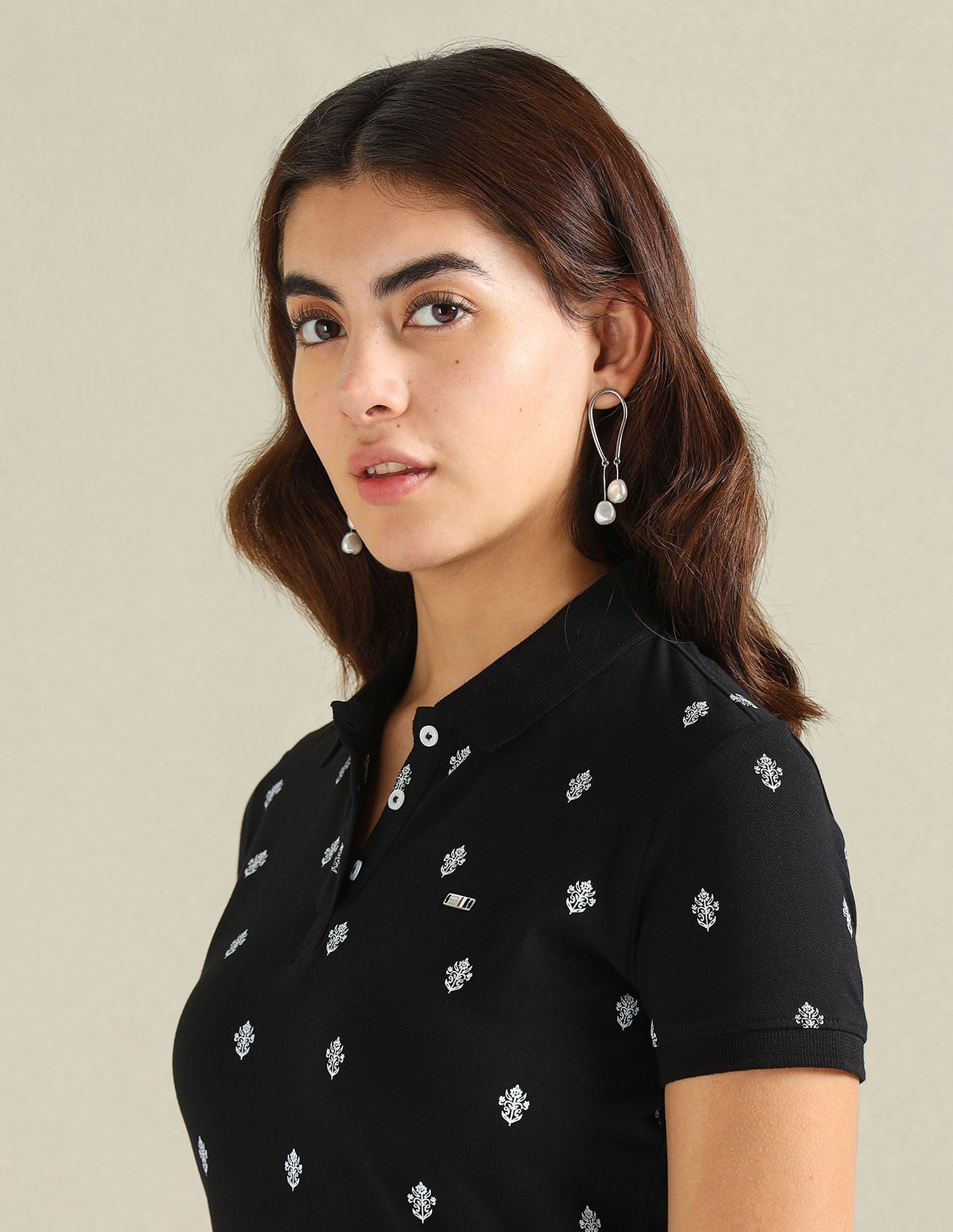 Motif Print Cotton Stretch Polo Shirt Black - U.S. Polo Assn. India | Large