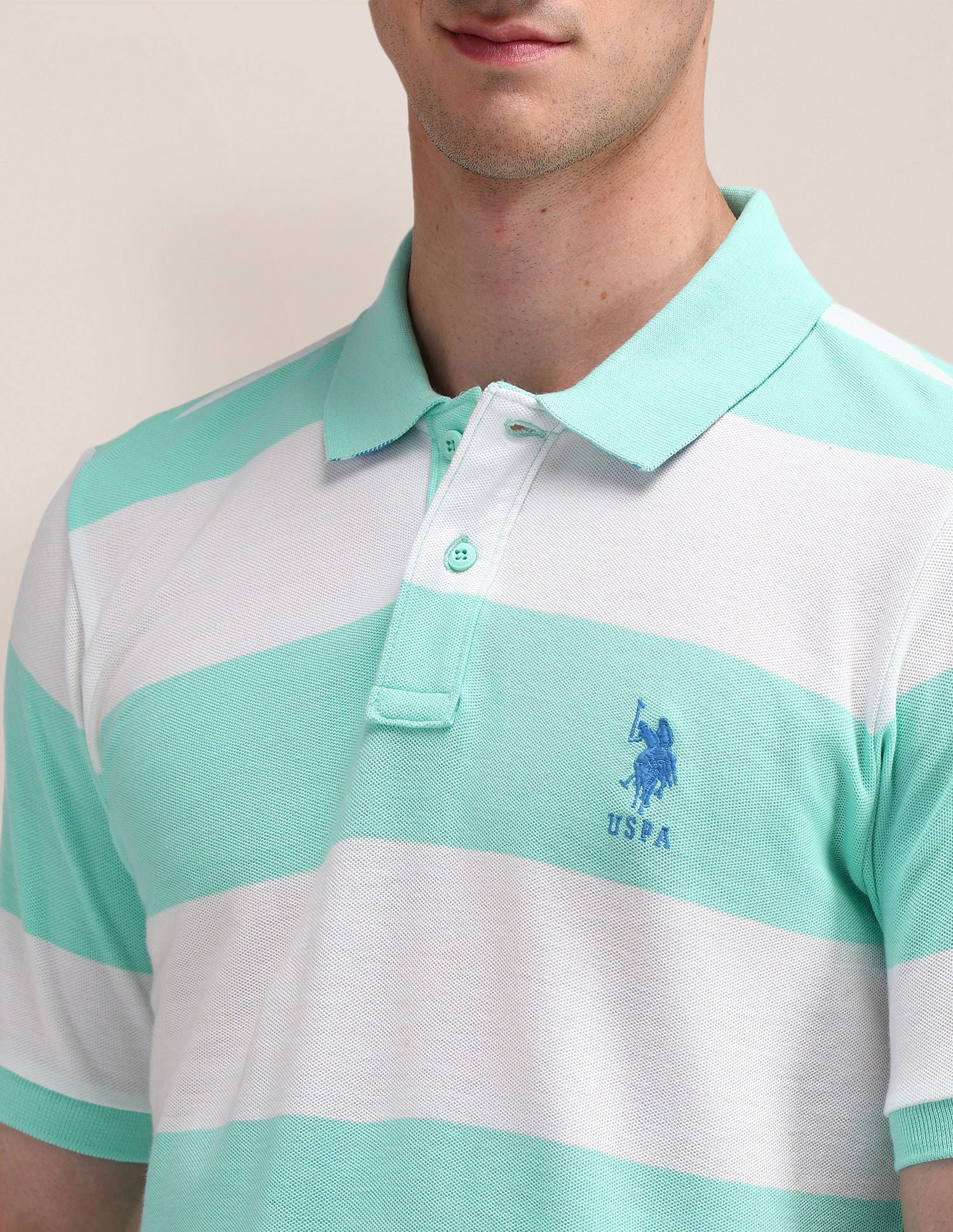 Slim Fit Horizontal Striped Polo Shirt Mint - U.S. Polo Assn. India | Large