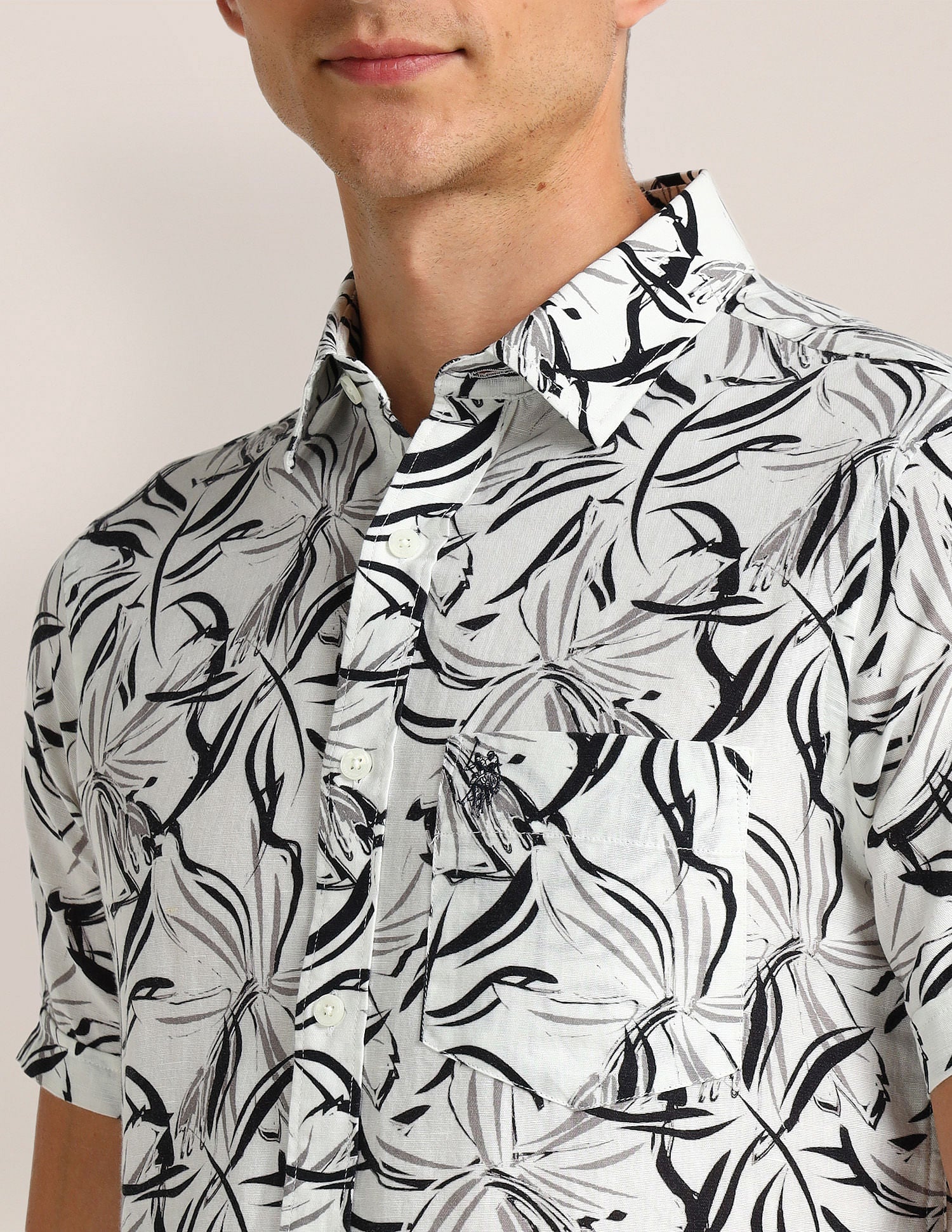 Tailored Fit Abstract Shirt Off-White - U.S. Polo Assn. India | Large