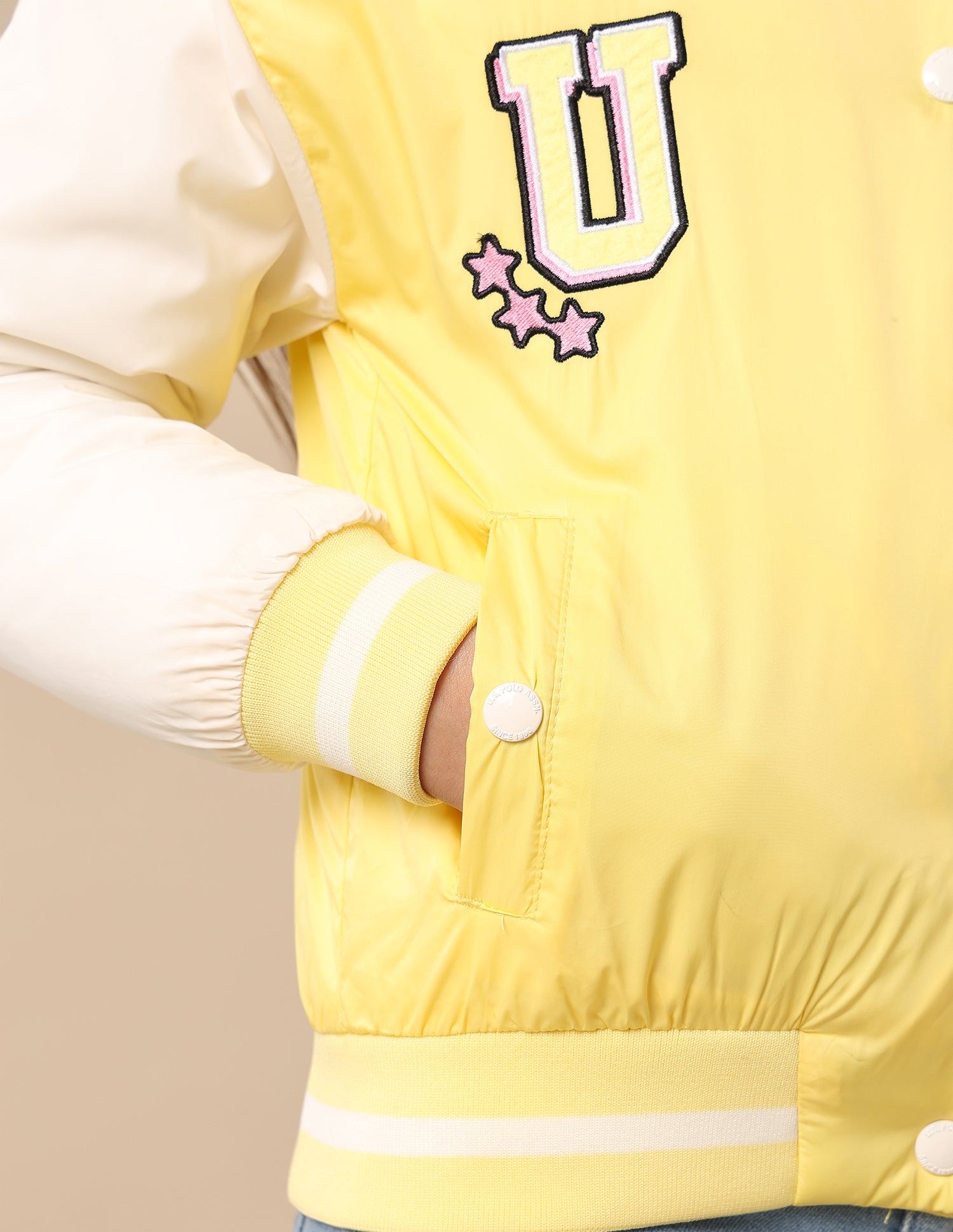 Girls Color Block Varsity Jacket Yellow - U.S. POLO ASSN. | Large