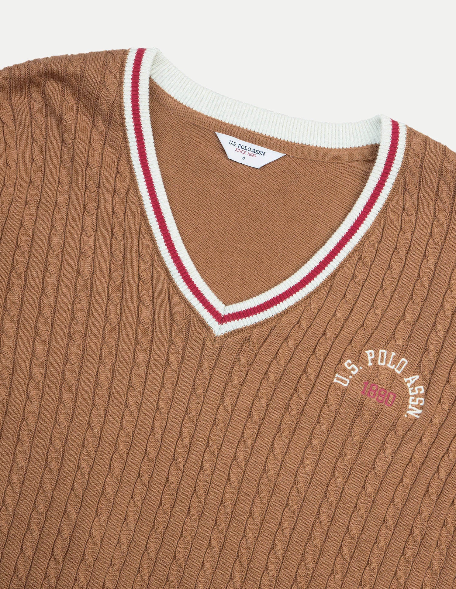 Cable Patterned Knit Regular Fit Sweater Brown - U.S. Polo Assn. India | Large