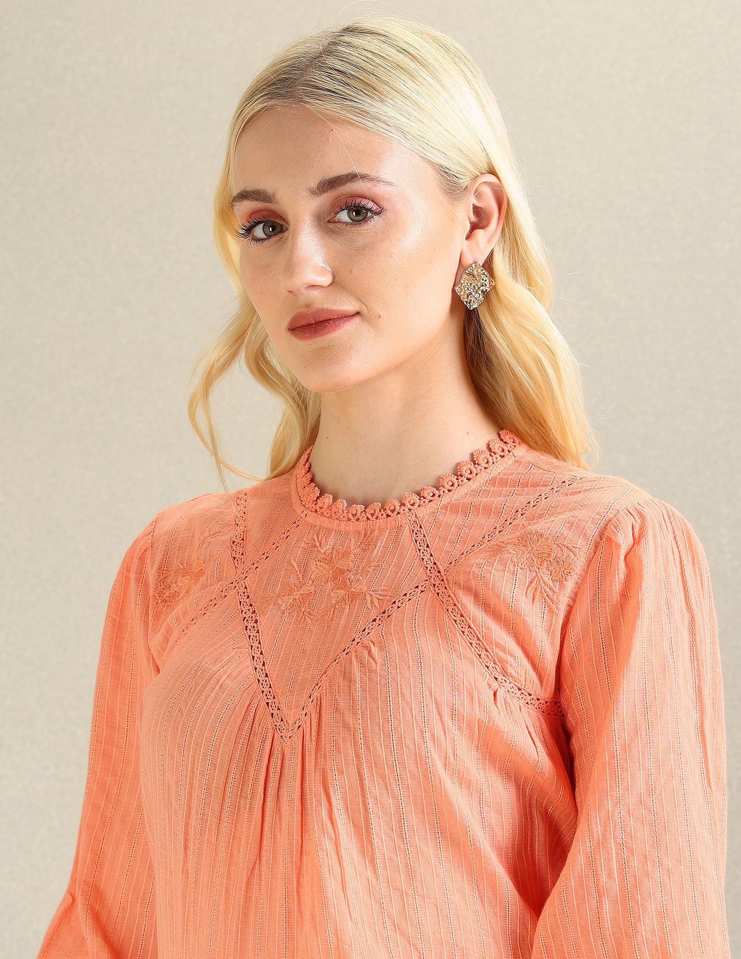 Lace Detail Cotton Top Peach - U.S. Polo Assn. India | Large