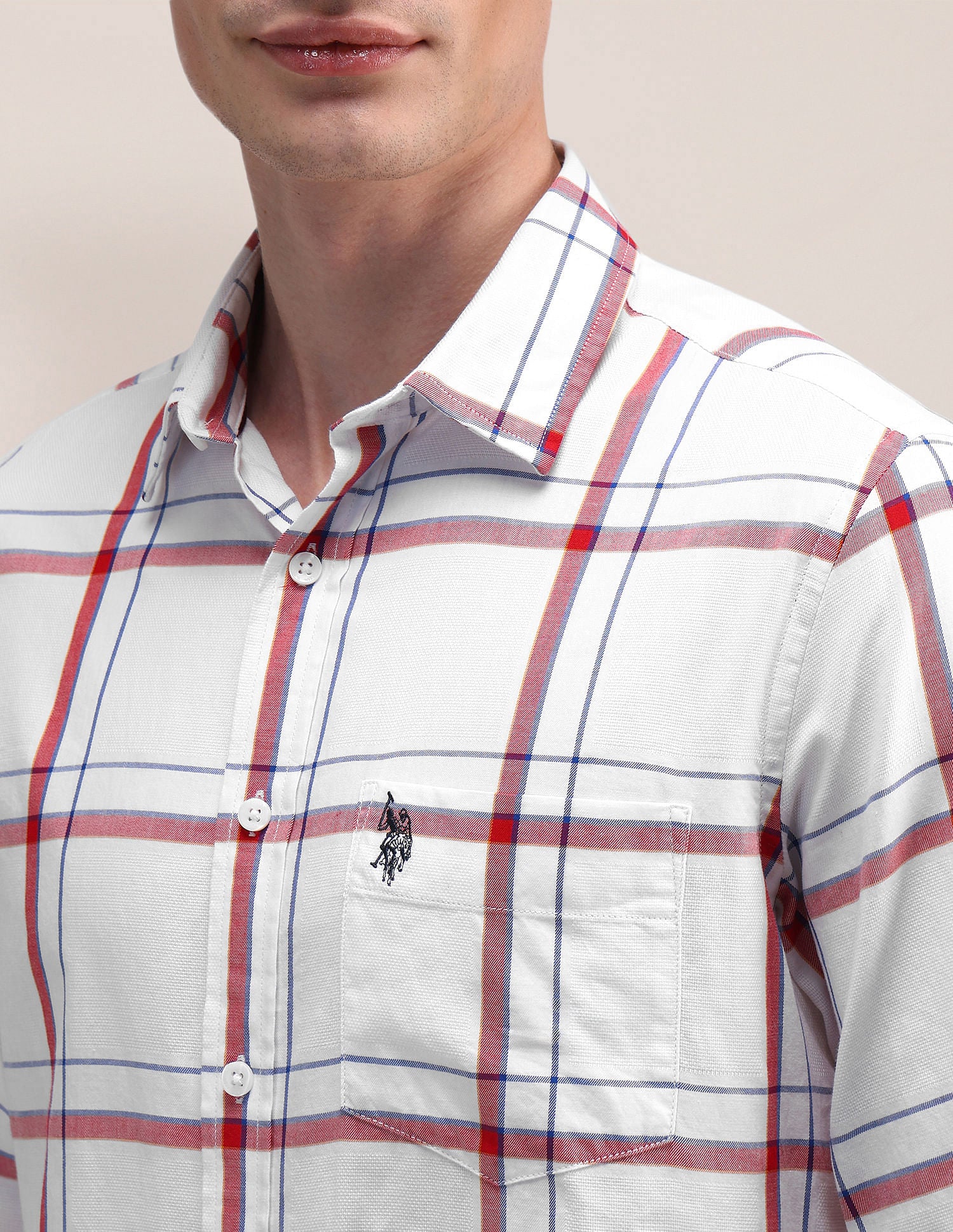 Tartan Check Dobby Cotton Shirt White - U.S. Polo Assn. India | Large
