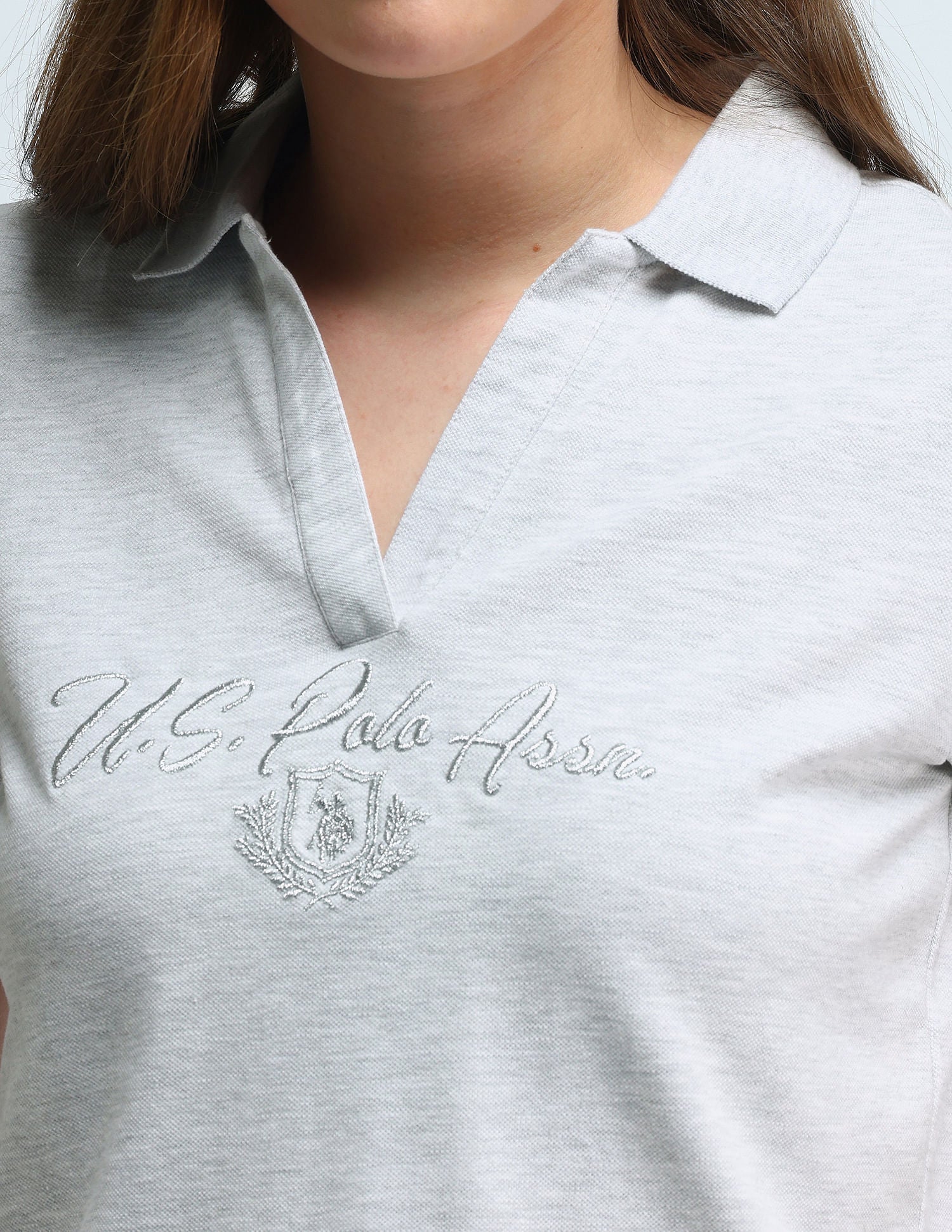 Brand Print Heathered Polo Shirt Grey - U.S. POLO ASSN. | Large