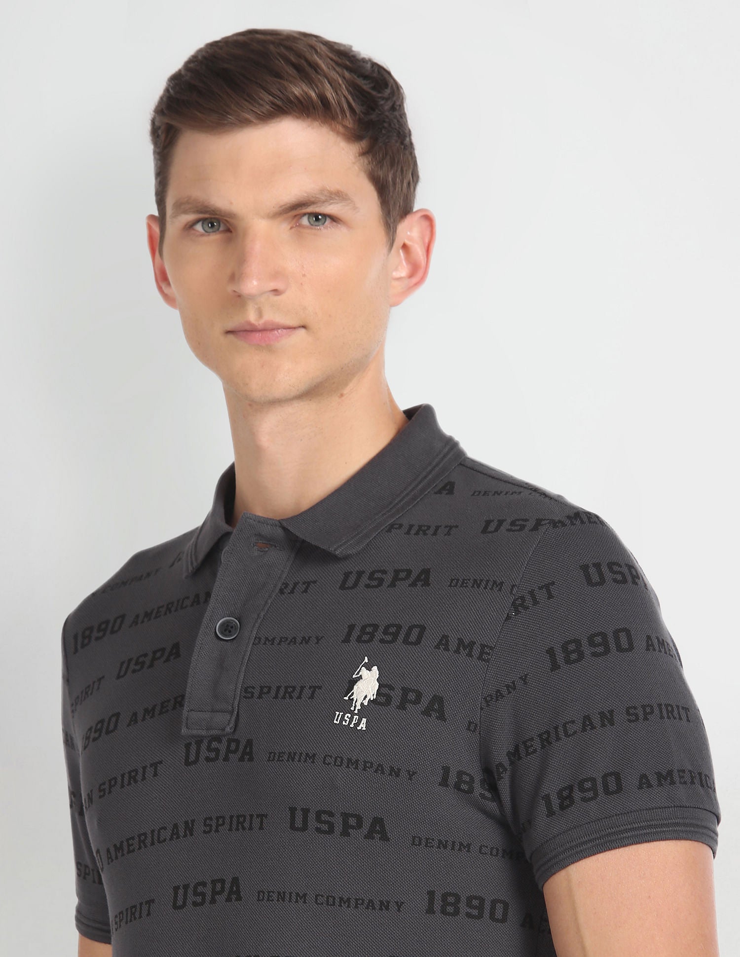 Brand Print Pique Polo Shirt Charcoal - U.S. Polo Assn. India | Large
