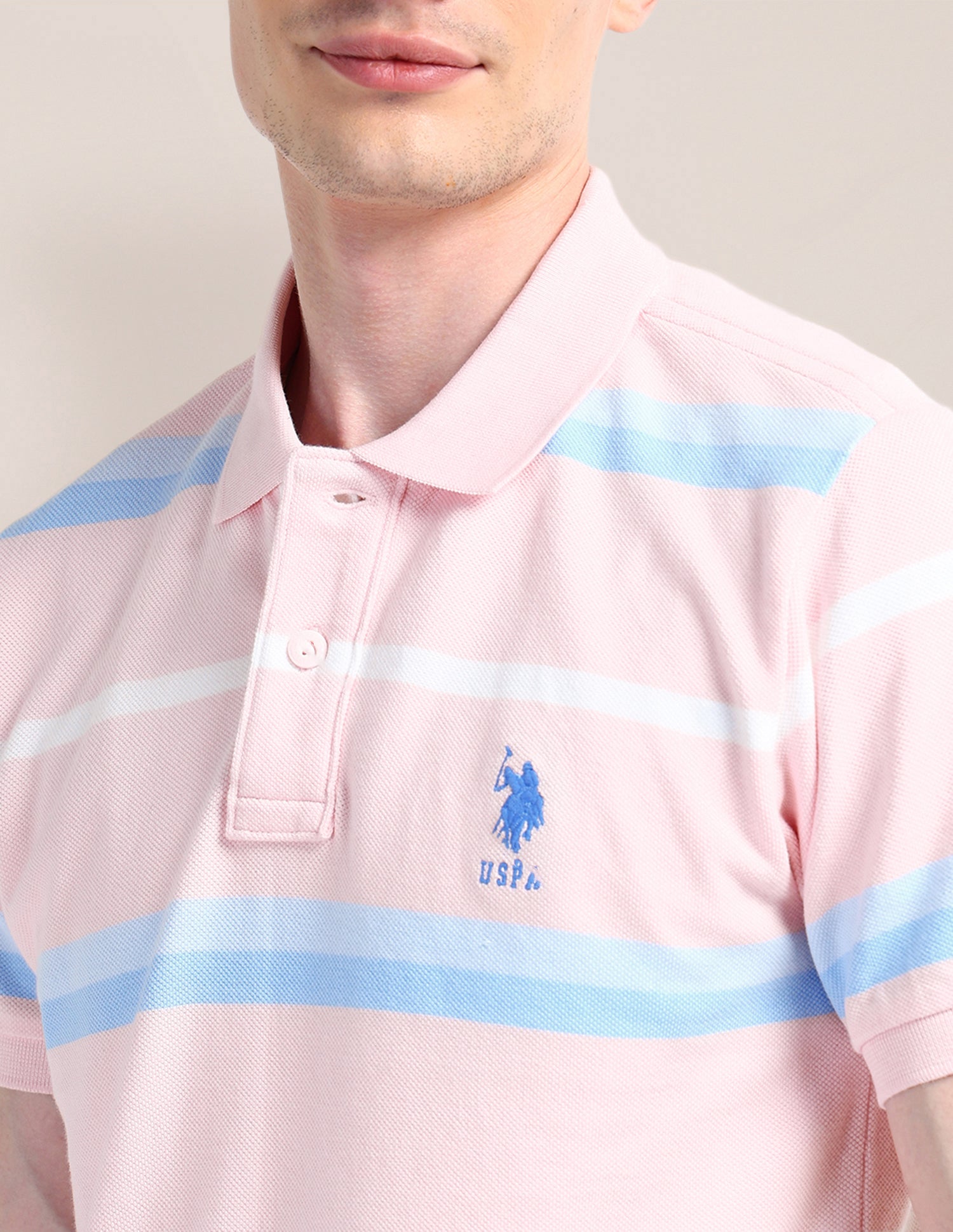 Horizontal Striped Slim Fit Polo Shirt Light-Pink - U.S. Polo Assn. India | Large
