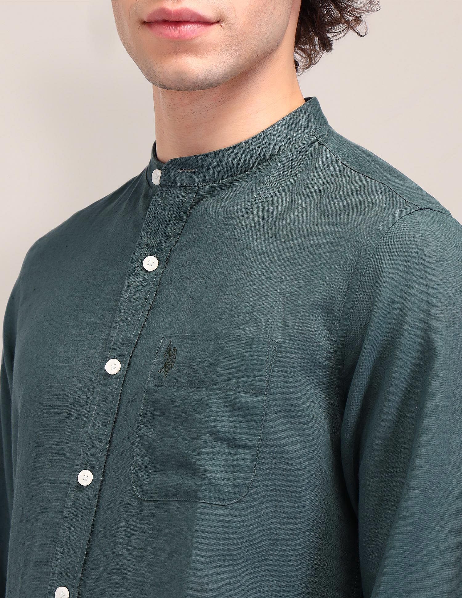 Poplin Tailored Fit Shirt Green - U.S. Polo Assn. India | Large