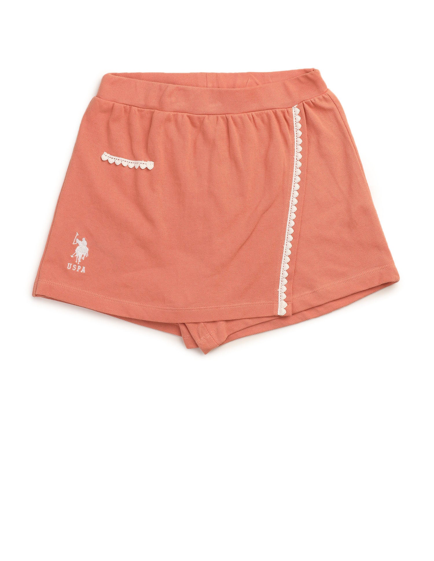 Girls Solid Lace Trim Skort Rust - U.S. POLO ASSN. | Large
