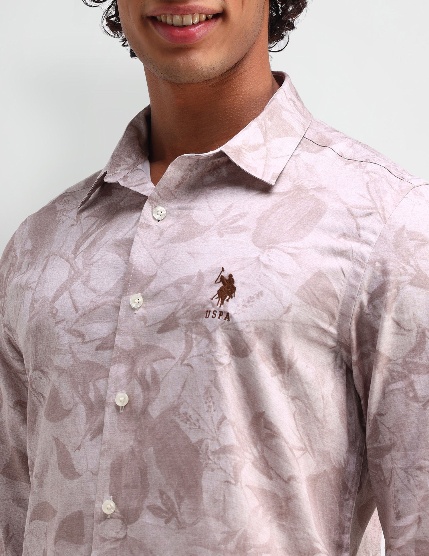 Abstract Pattern Satin Shirt Light Pink - U.S. Polo Assn. India | Large
